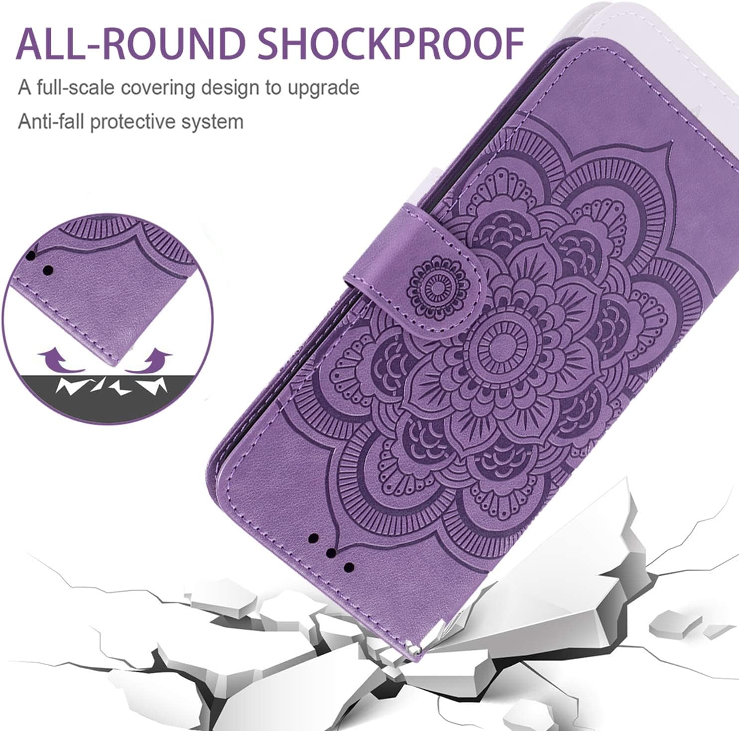 Funda para Redmi Note 12, Poco X5 5G 22111317PG Funda tipo cartera con protector de pantalla de vidrio templado, funda de piel con mandala para