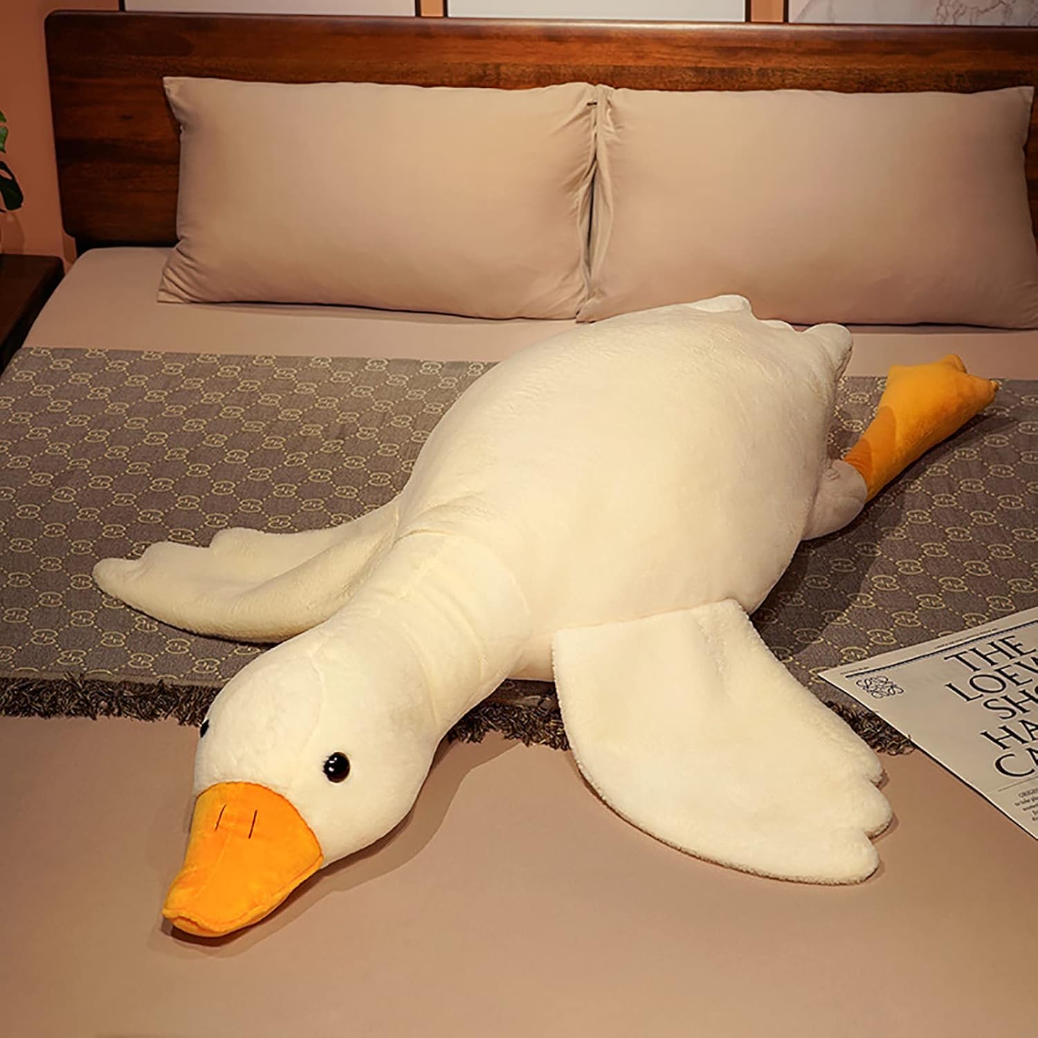 Peluche de ganso de 35.4 pulgadas, suave pato de peluche, cisne gigante blanco, almohada para dormir para niñas y niños (blanco, 35.4 pulgadas)
