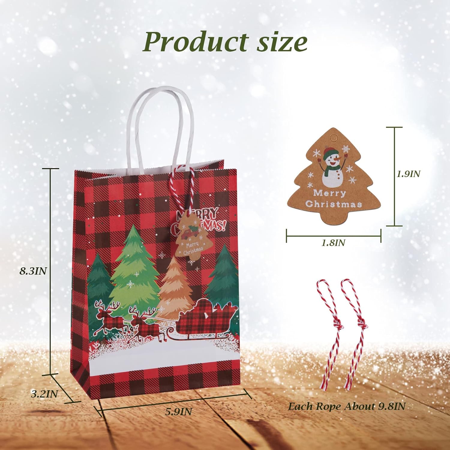 Maetrin 12 bolsas pequeñas de regalo de Navidad reutilizables, 4 estilos, bolsas de papel kraft de Navidad con asa a granel para regalos de fiesta