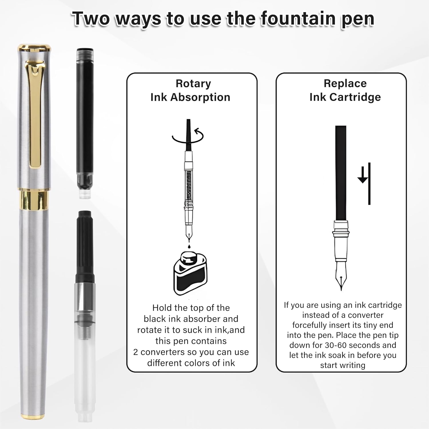 lucilynx Pluma estilográfica con punta media, incluye 10 cartuchos de tinta, 2 convertidores de recarga de tinta y caja de regalo premium, pluma