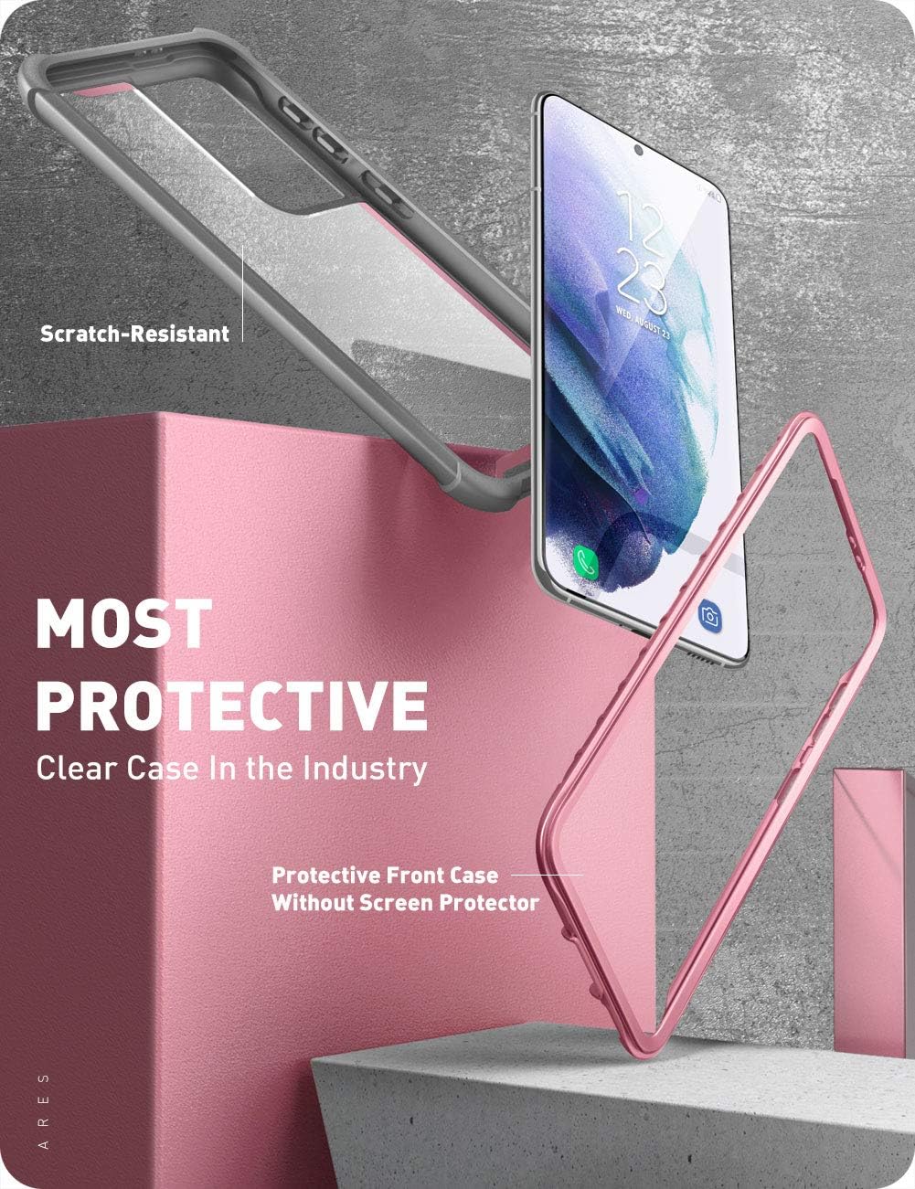 i-Blason Funda para Samsung Galaxy S21 Ultra 5G (2021), protección transparente a prueba de golpes serie Ares sin protector de pantalla (rosa1)