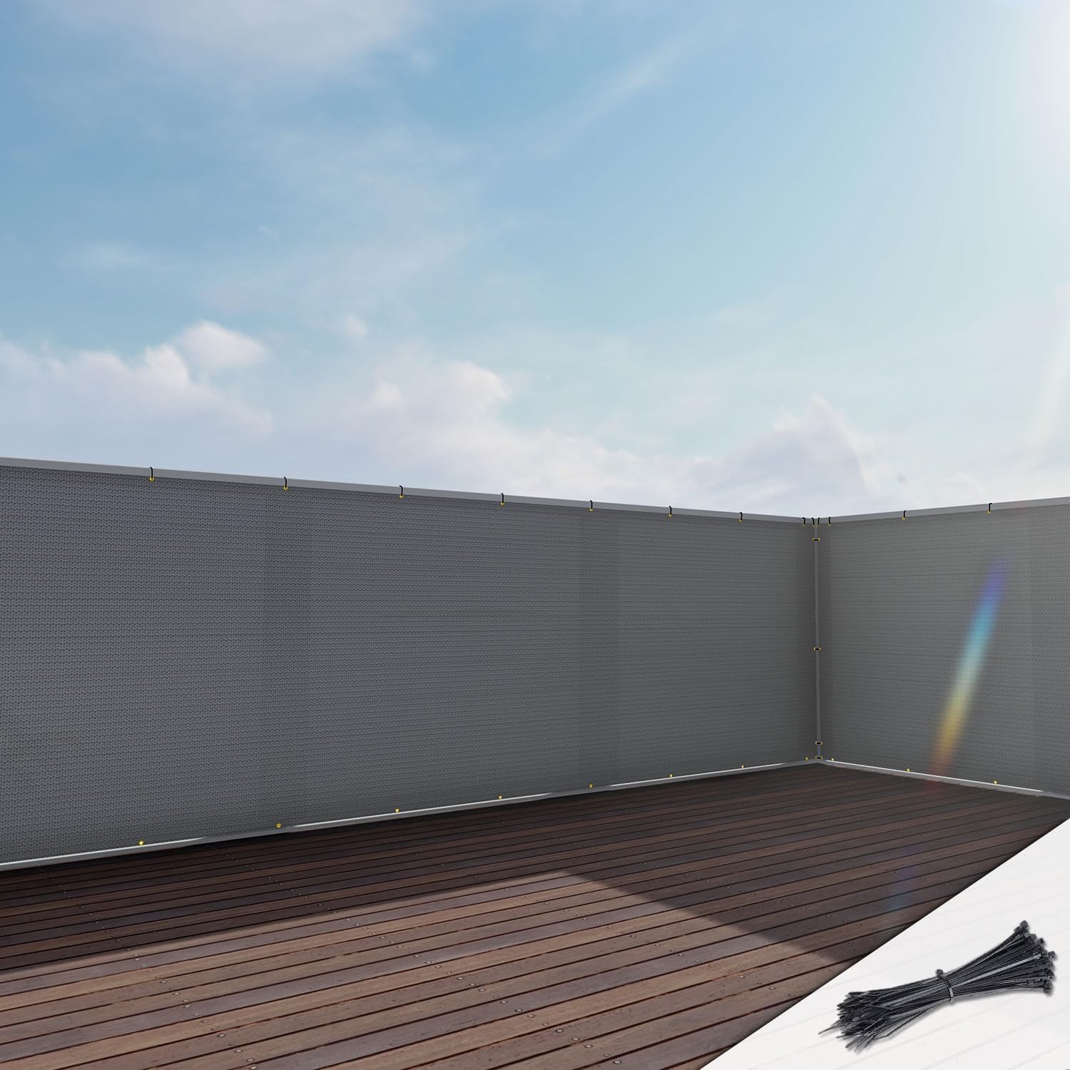 E&K Sunrise – Rejilla para valla de privacidad para balcón, 2.5 x 50 pies, con bridas de cremallera, protección UV para terraza, patio, patio,