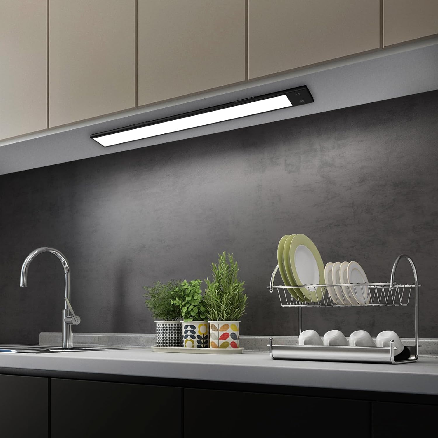 Luces LED RGB para debajo del gabinete, luz LED RGB con cambio de color recargable, funciona con pilas, iluminación debajo de la encimera con