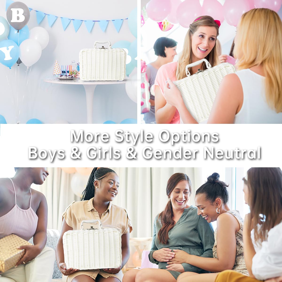 Regalos de baby shower, regalos de bebé recién nacido para niños, cesta de revelación de género, incluye manta de bebé, juguete de sonajero de