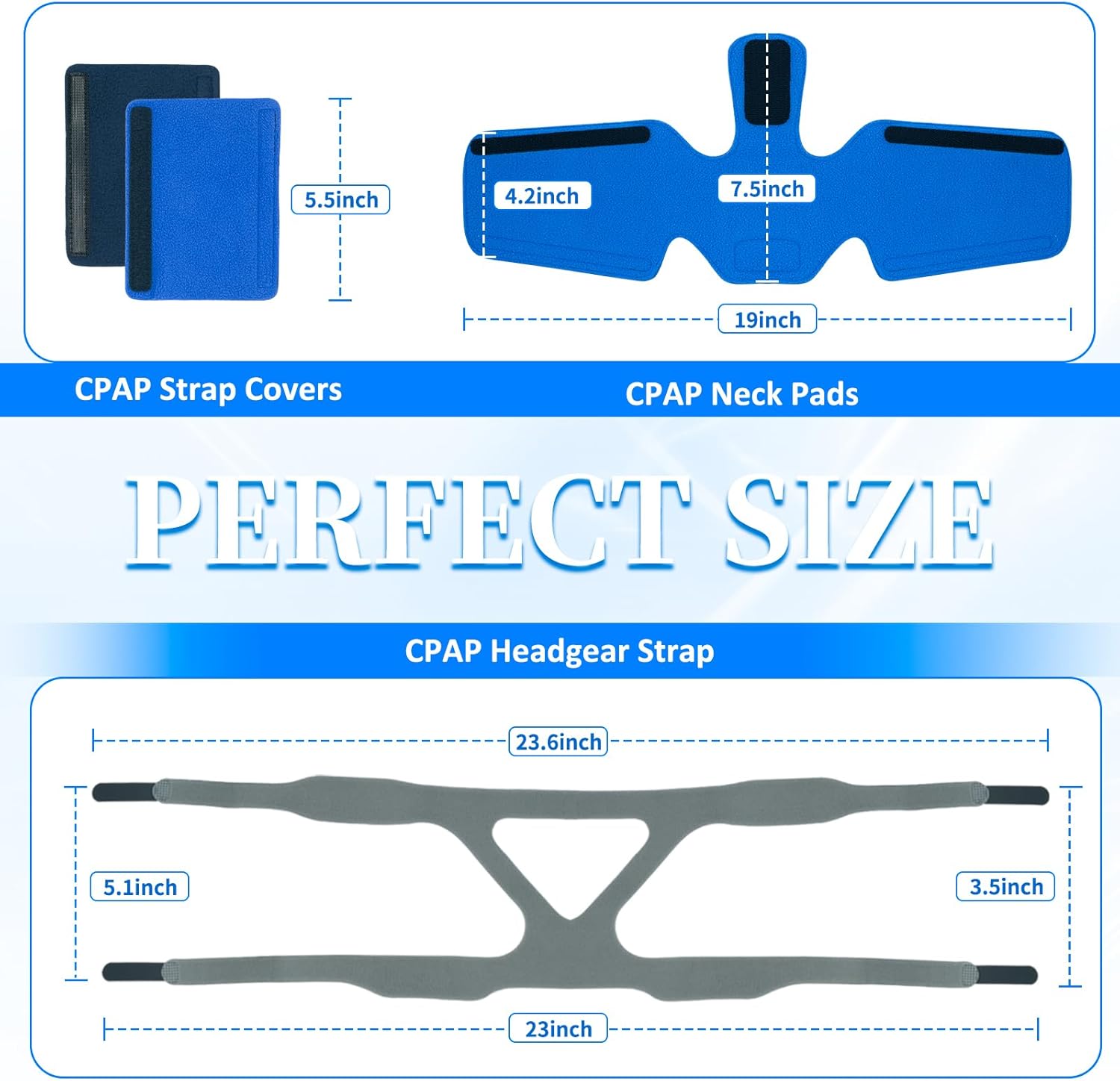 Nataku Suministros CPAP 3 en 1, incluye correas de repuesto CPAP, paquete de 4 fundas para correas de CPAP, cojines para el cuello y caja de