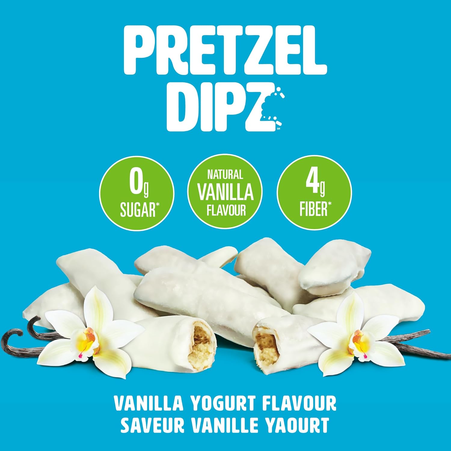 Palitos de pretzel sin azúcar, papas fritas de pretzel dietético cubiertas de yogur de vainilla, dulces, salados, crujientes, perfección crujiente,