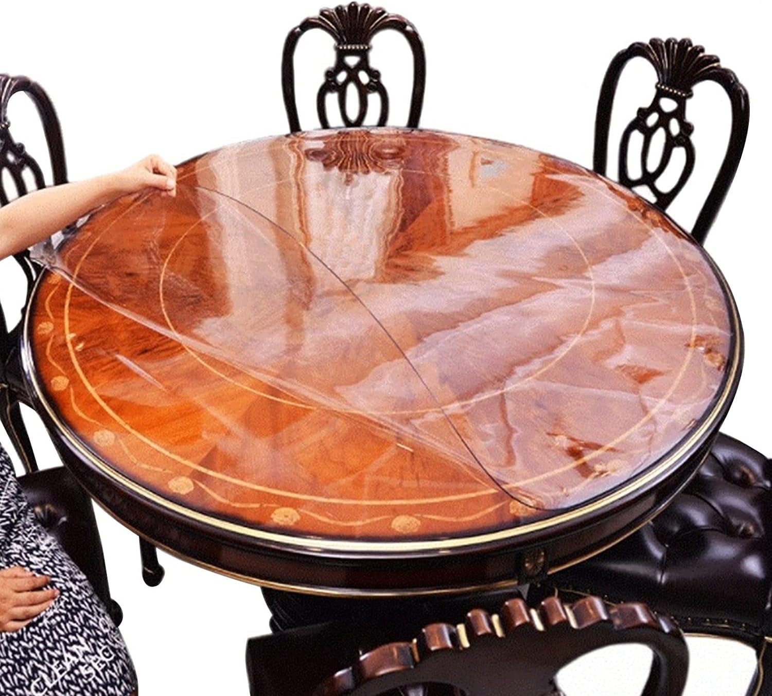 Mantel redondo de PVC, protector de mesa de plástico transparente de 0.079 in de grosor, impermeable, lavable, de vinilo, para mesa de centro,