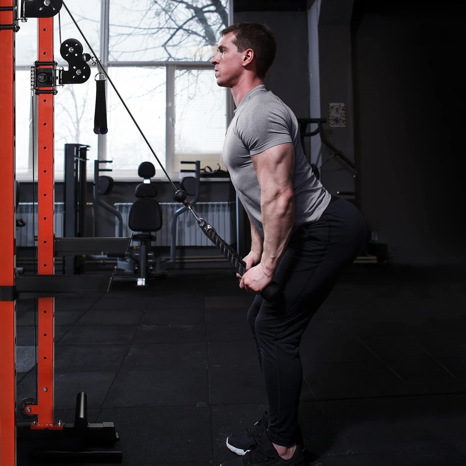 RitFit Jaula de potencia con sistema opcional de máquina LAT PullDownCable CrossoverSmith, estante para sentadillas de 1000 libras para el hogar y