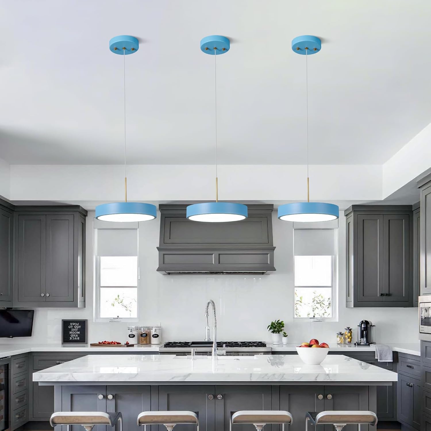 Lámpara colgante LED moderna de 9.05 pulgadas, lámpara colgante con forma acrílica azul regulable de 6000 K para comedor, cocina, isla y sala de