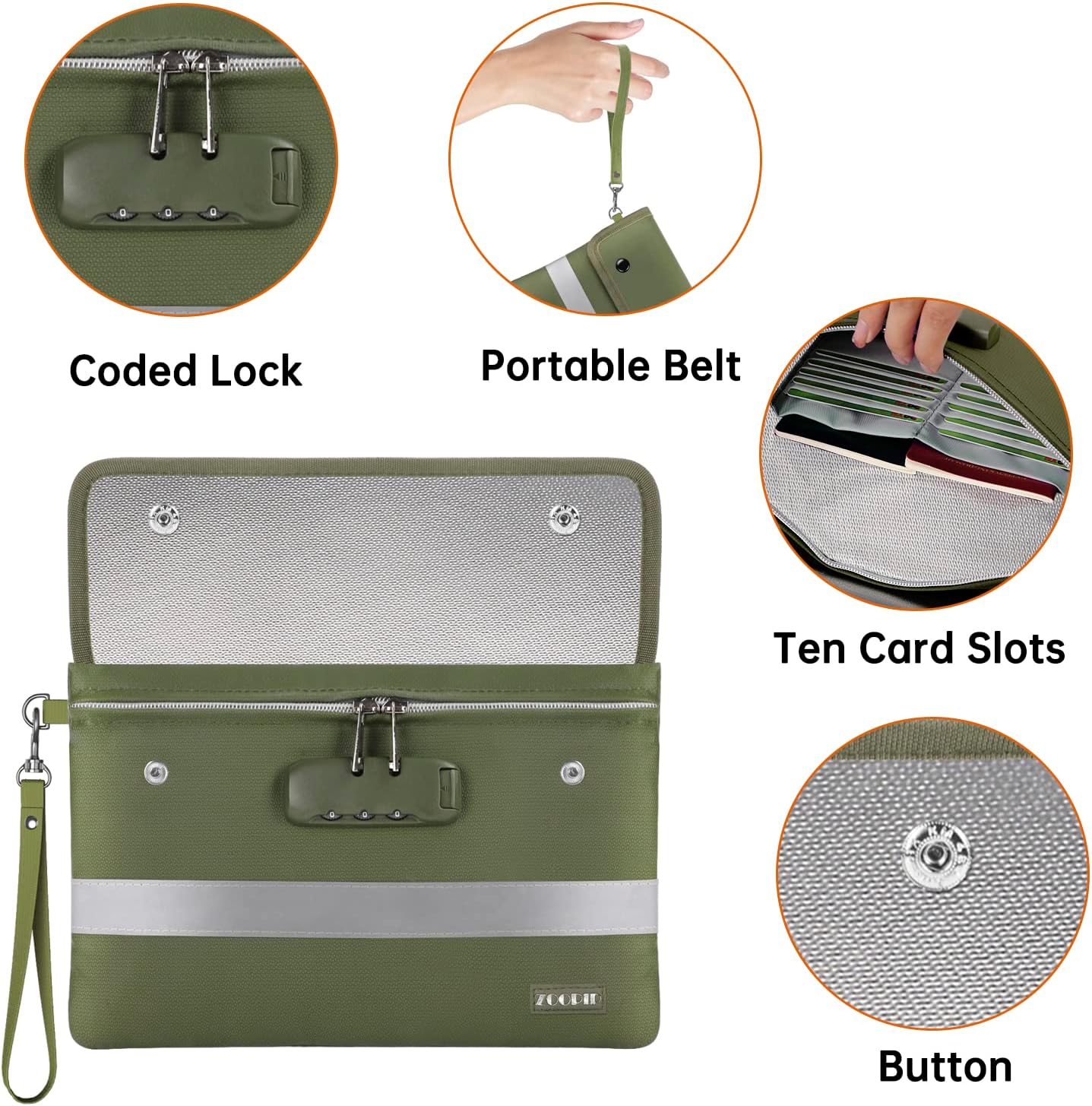 Bolsa de dinero ignífuga con cerradura, bolsa impermeable con aislamiento térmico de 5200 F, (11 x 7 pulgadas), 8 capas de materiales funcionales,