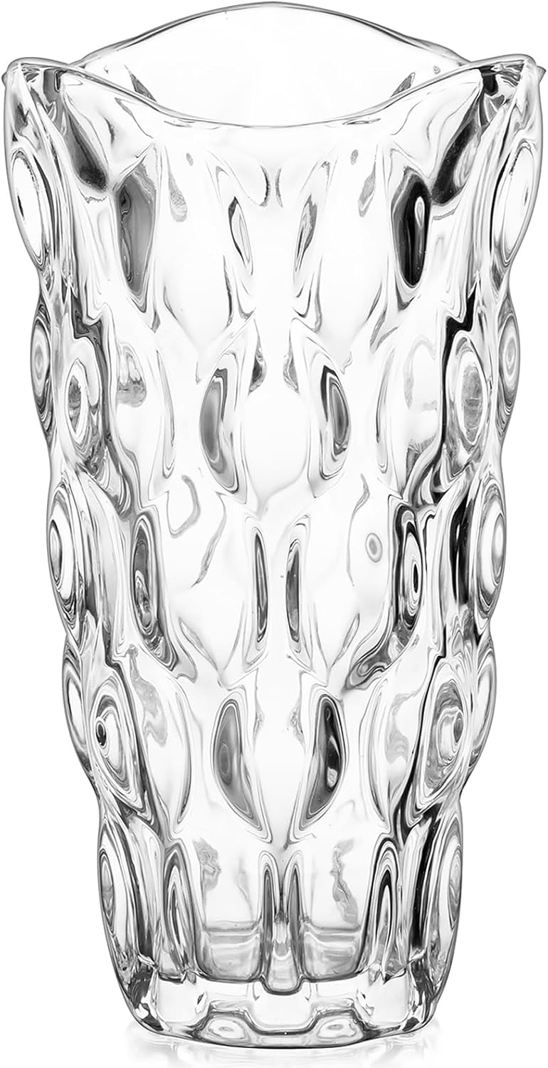 Hewory – Florero grande de cristal para flores, florero de ramo de flores de cristal transparente adornado de 9.5 pulgadas de alto para centros de