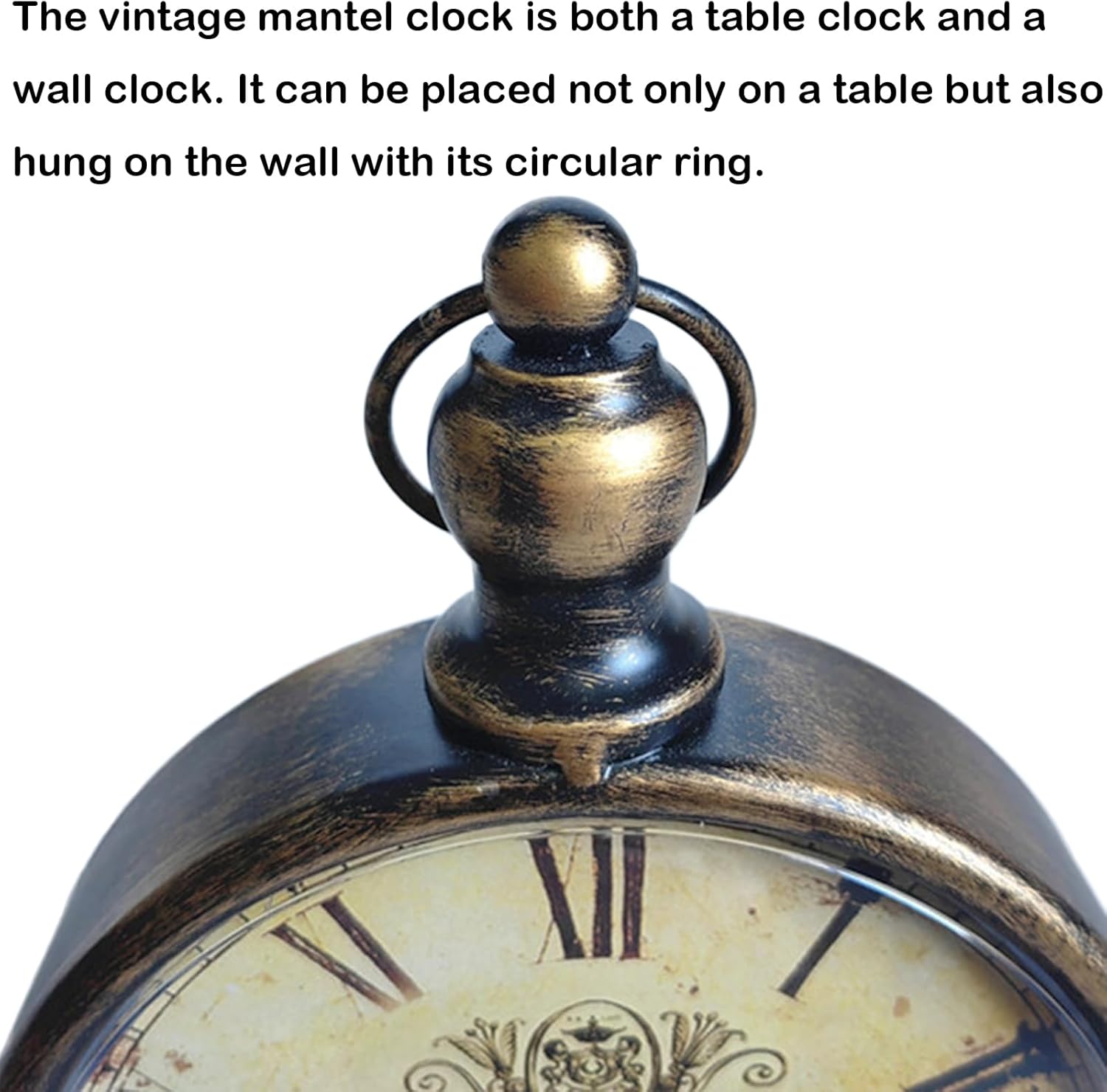 HZDHCLH Reloj de mesa vintage, funciona con pilas, reloj de repisa retro para sala de estar, chimenea, reloj de escritorio de metal silencioso,