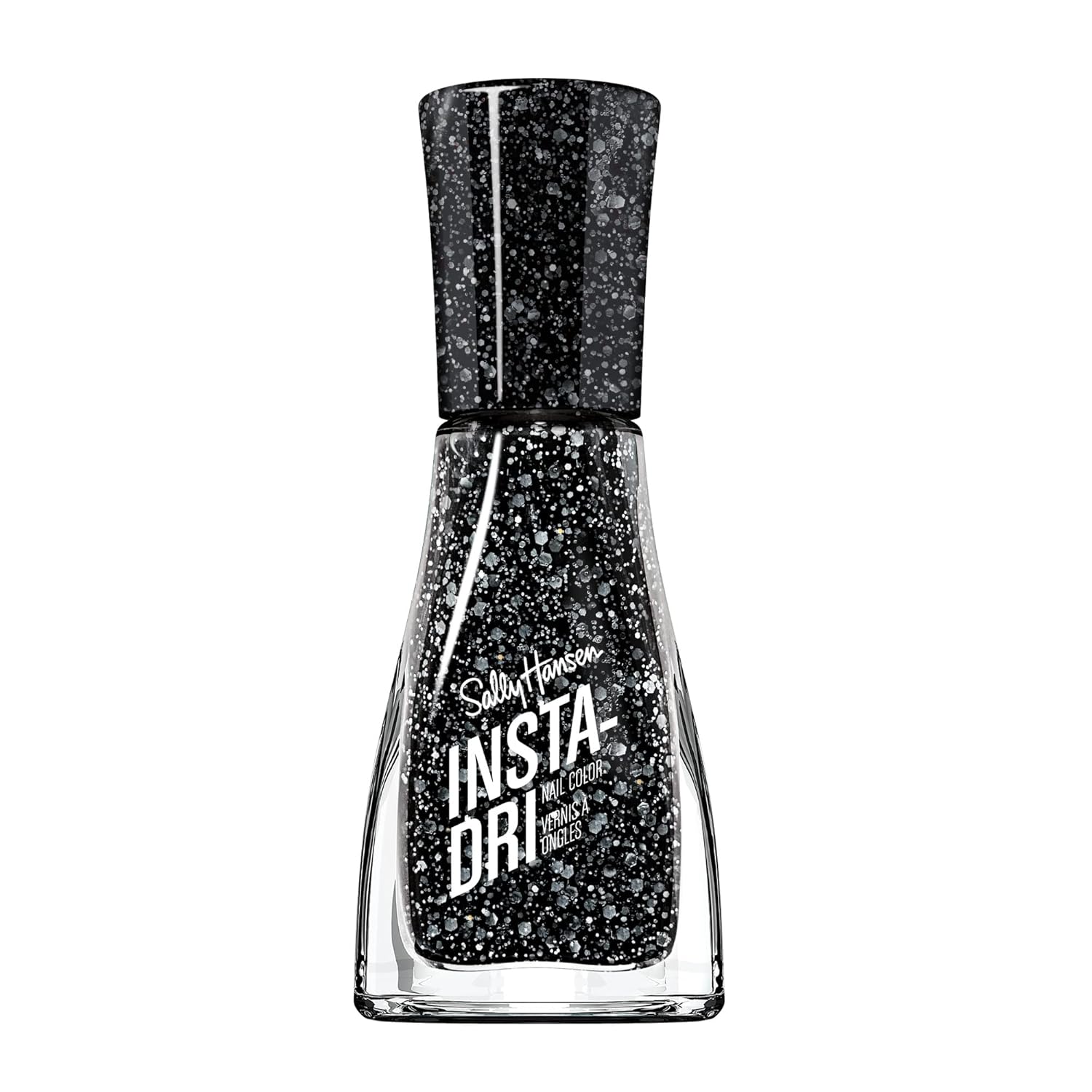 Sally Hansen, Insta-Dri – Esmalte para uñas en color negro con brillos, tono Powerslide
