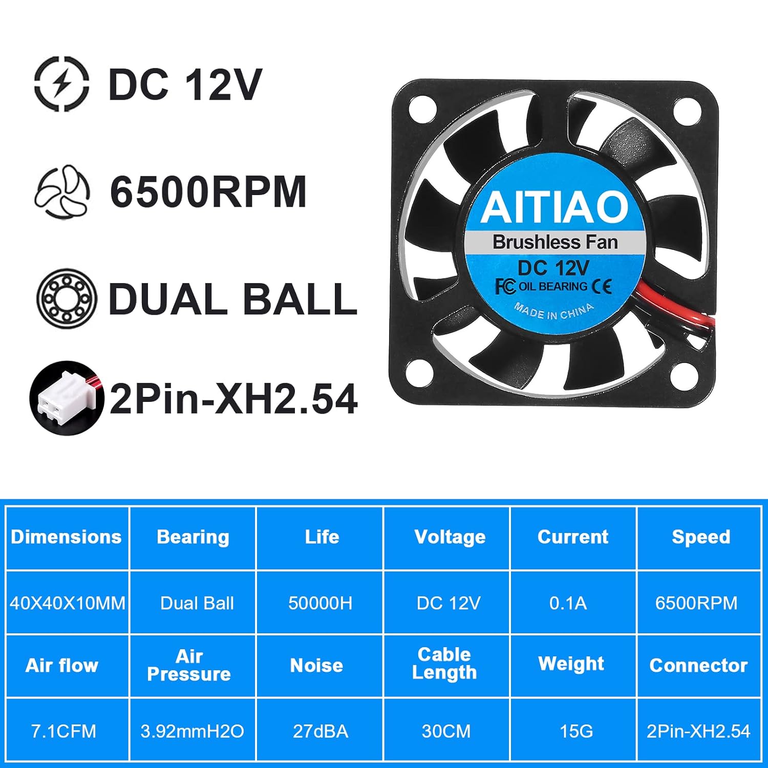 6 unidades 4010 ventilador ventilador DC 12V mini ventiladores de refrigeración sin escobillas 1.575×1.575×0.394 in soplador de impresora 3D 4010