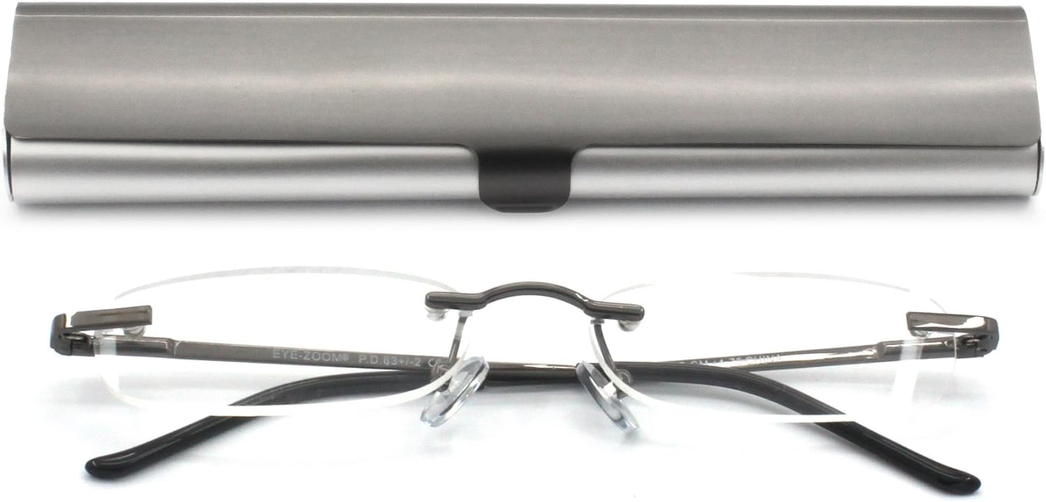 5 pares de lentes de lectura de metal sin montura con bisagra de resorte para hombres y mujeres