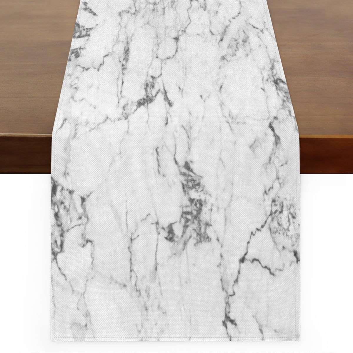 Camino de mesa con textura de mármol blanco, mantel de lino rústico para cocina de granja, cena, eventos, fiesta, decoración de mesa de vacaciones,