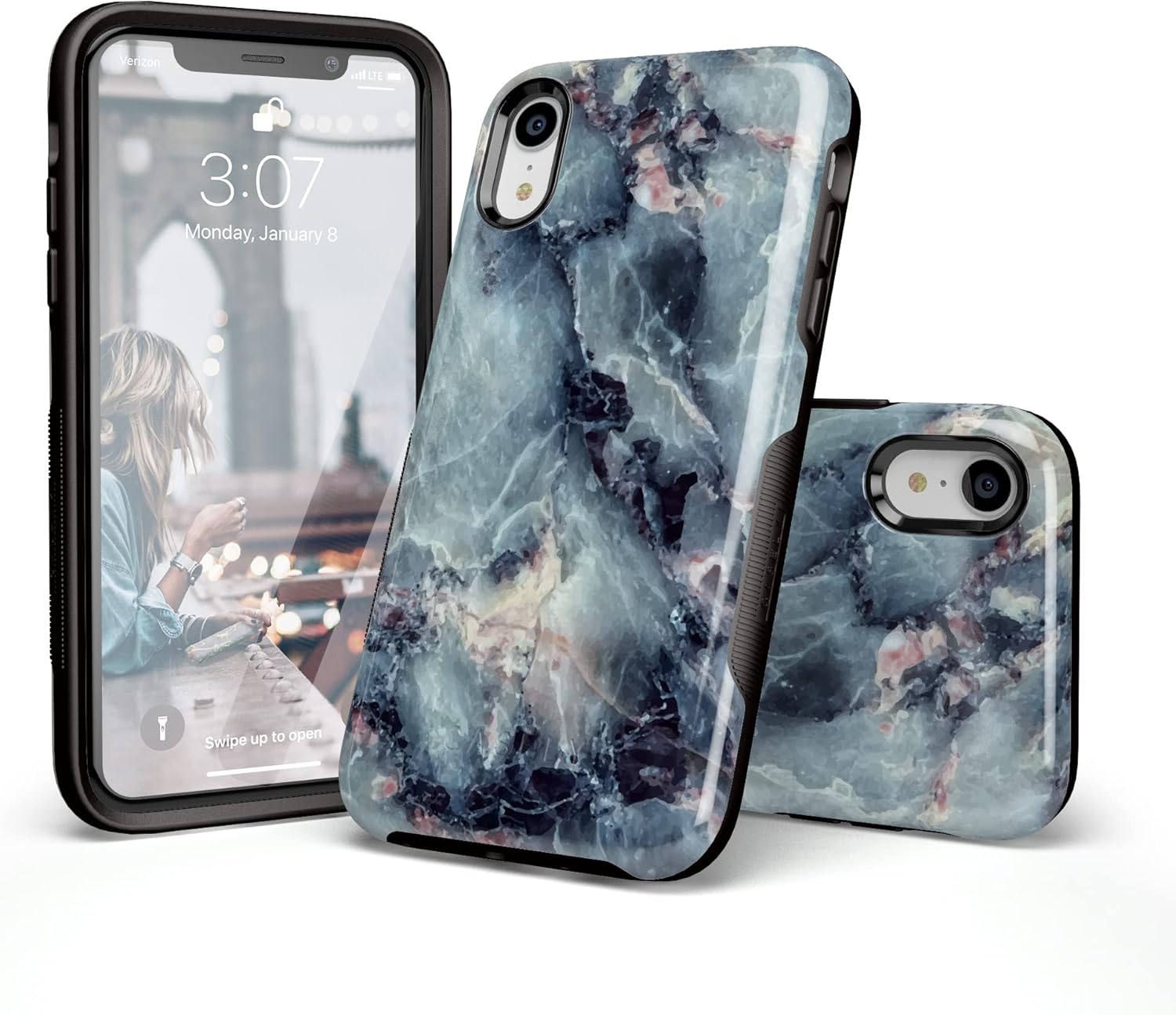 Casely Funda para iPhone XR  Funda de mármol azul