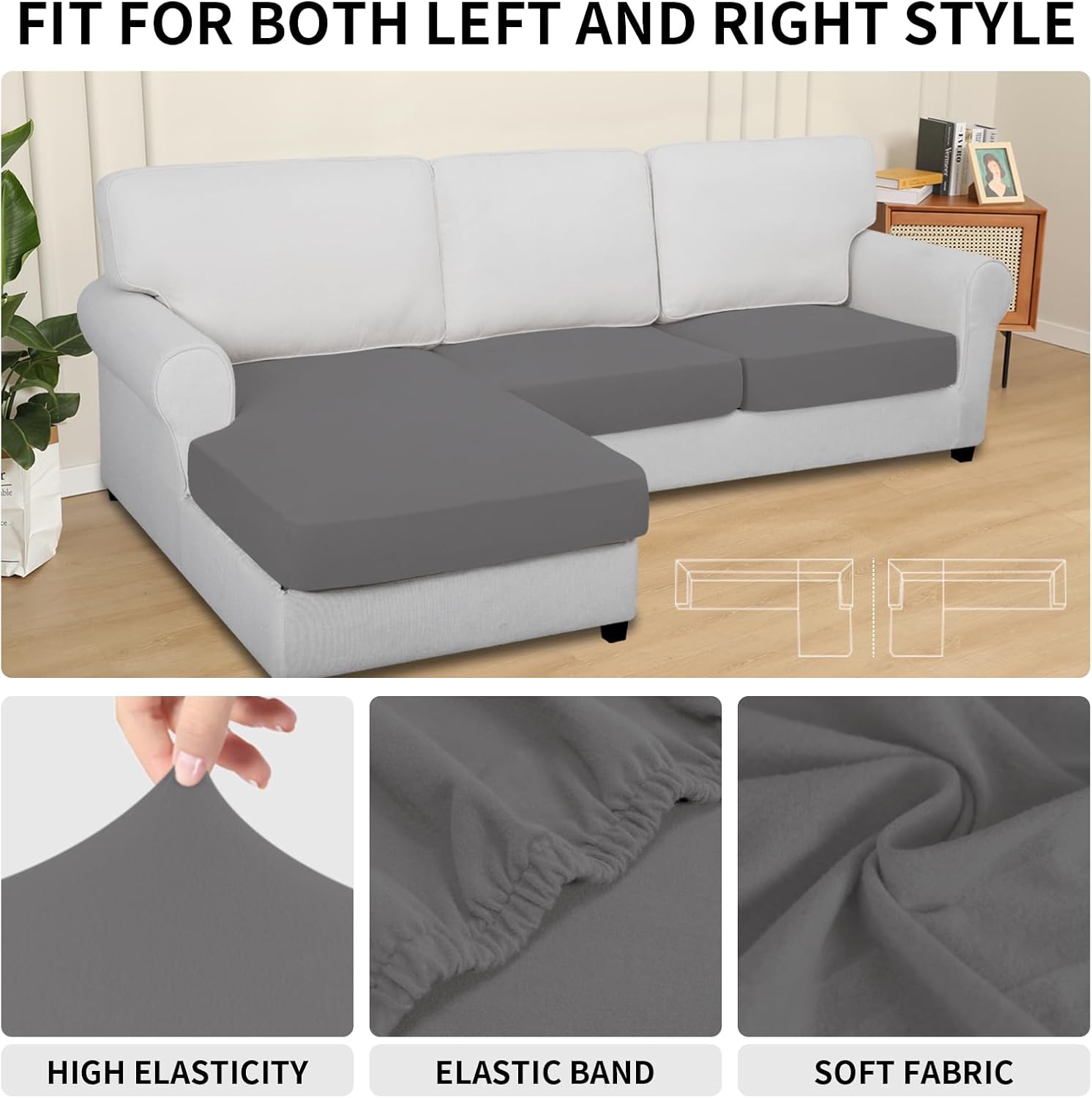 Easy-Going Fundas de cojín 100% impermeables de 3piezas para sofá, seccional izquierdo y derecho en forma de L, funda antideslizante para sofá,