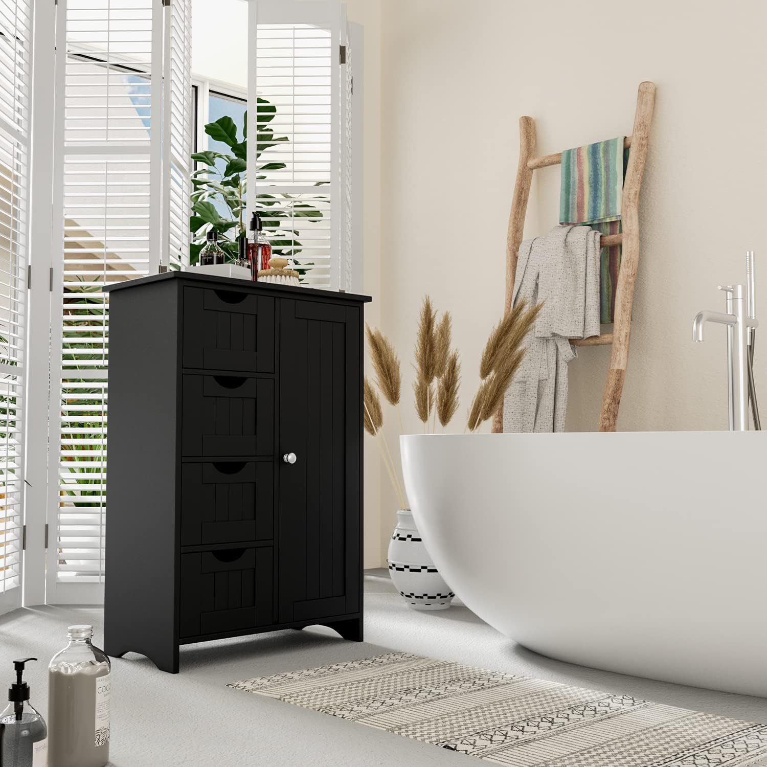 YESHOMY Armario de almacenamiento de baño, organizador lateral independiente con gran espacio y estantes ajustables, muebles de oficina en casa para