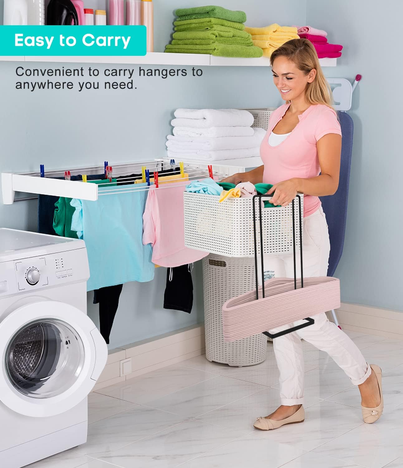 Soporte apilador de almacenamiento, soporta hasta 110 perchas de alambre para ropa de lavandería, armario, ahorro de espacio, organizador portátil y