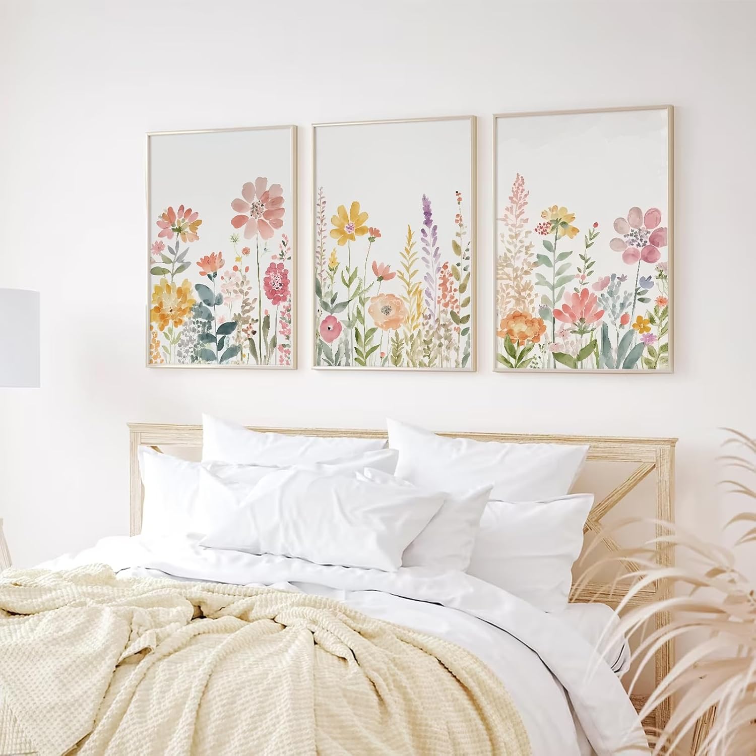 Arte de pared de flores silvestres en acuarela, lienzo floral botánico, arte de pared vintage, póster de pintura floral para sala de estar,