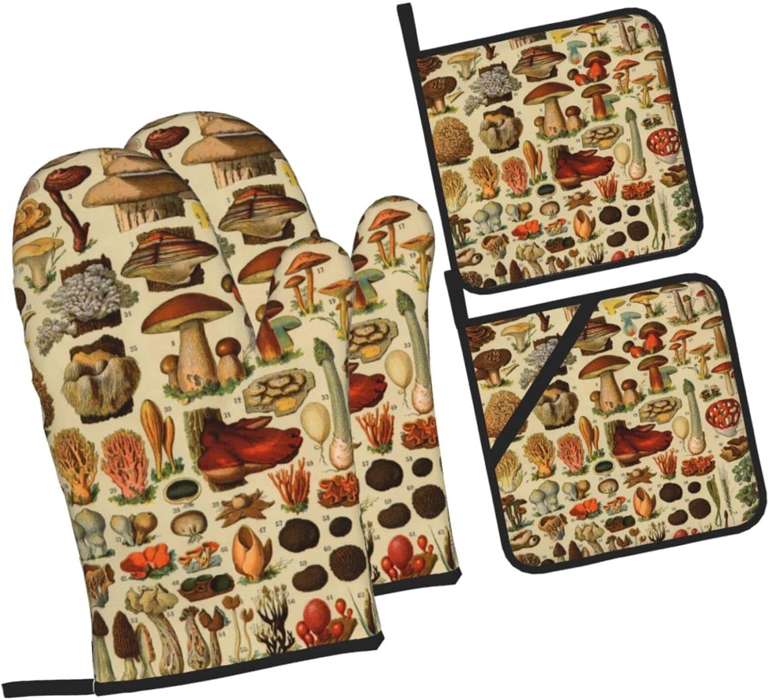 DONMYER Juego de 4 guantes de horno de hongos y soportes para ollas, juego de guantes de cocina para hongos, resistentes al calor, agarraderas de