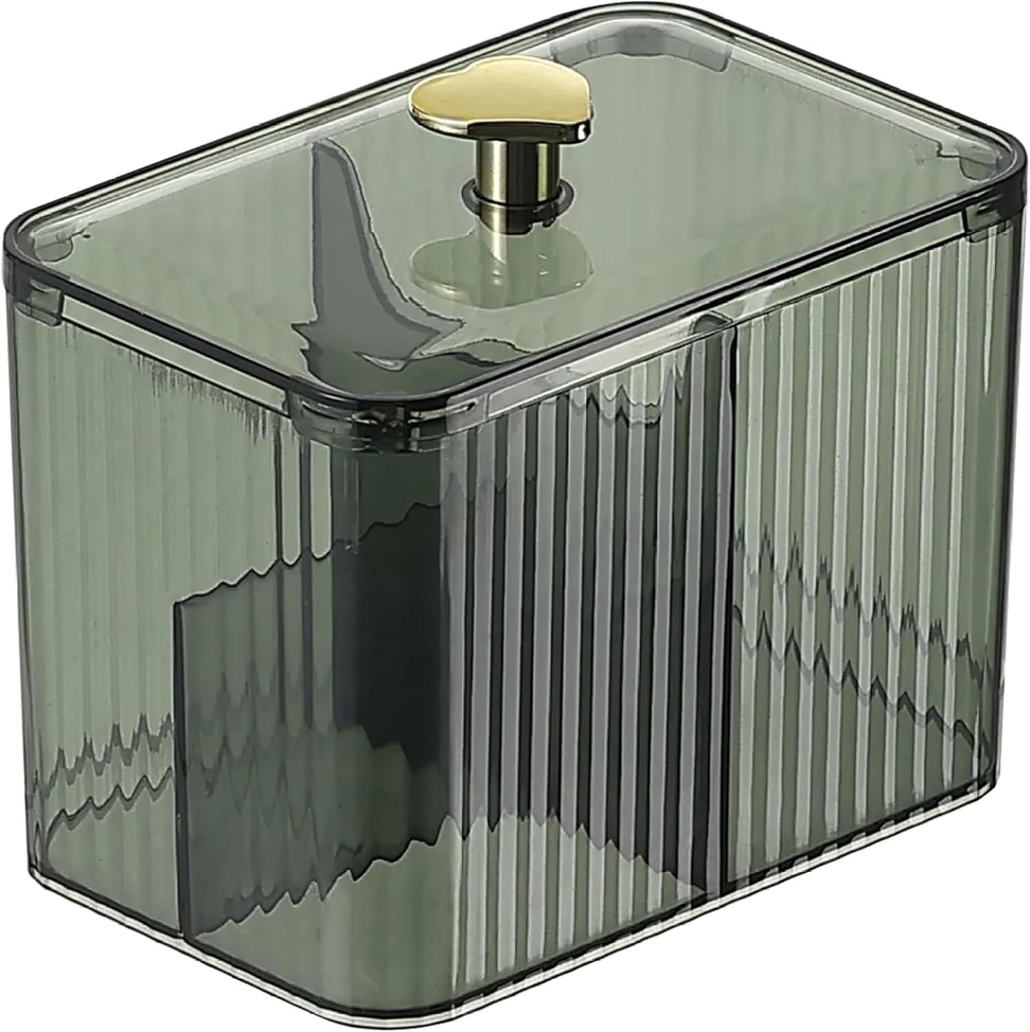 Naisicore Dispensador de hisopos de algodón, organizador de cosméticos transparente de 3 rejillas con tapa, soporte para hisopos de algodón, caja de