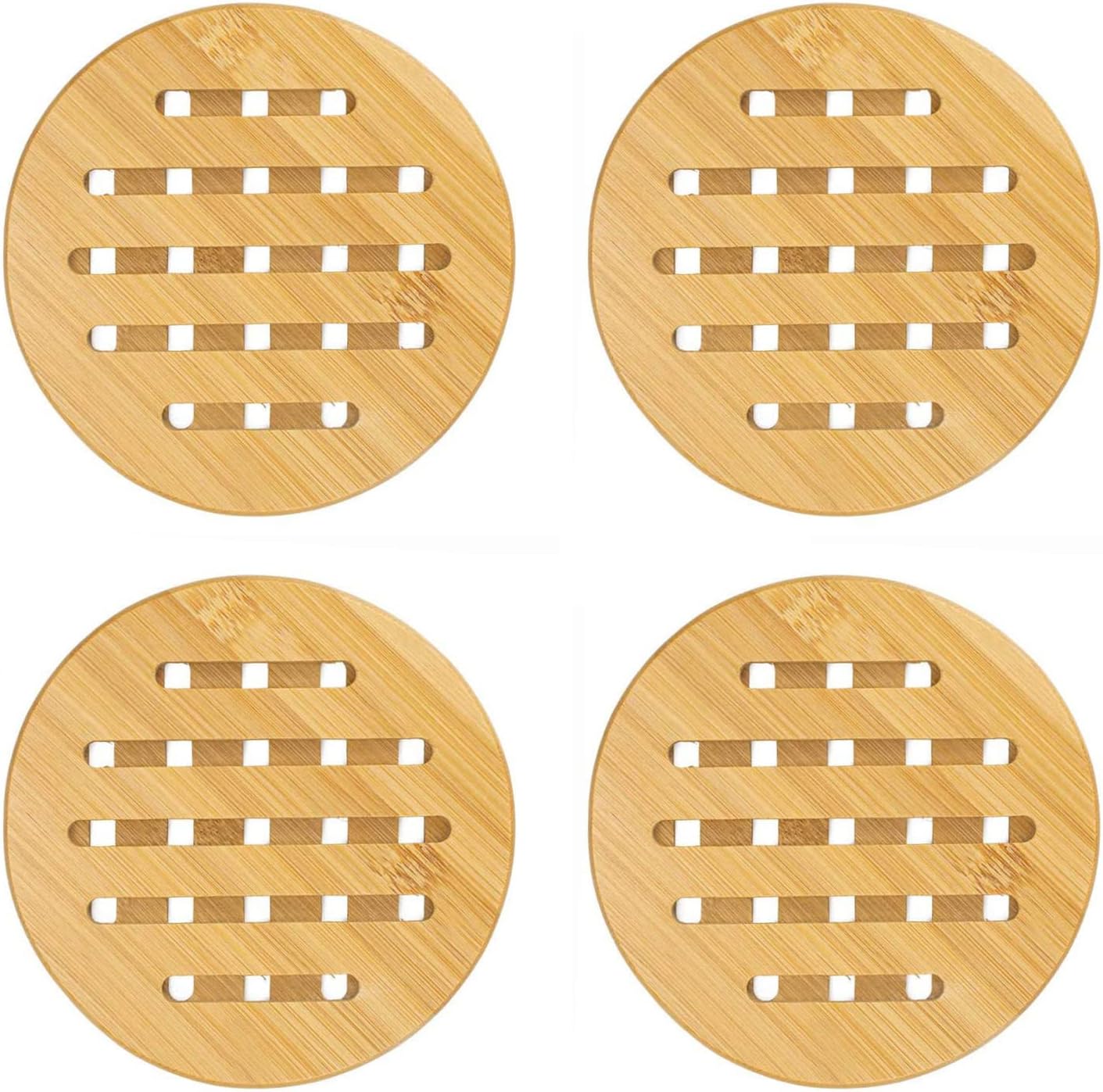 Juego de 4 salvamanteles de bambú resistentes al calor, salvamanteles de bambú natural, soportes de bambú, almohadillas calientes de madera de bambú
