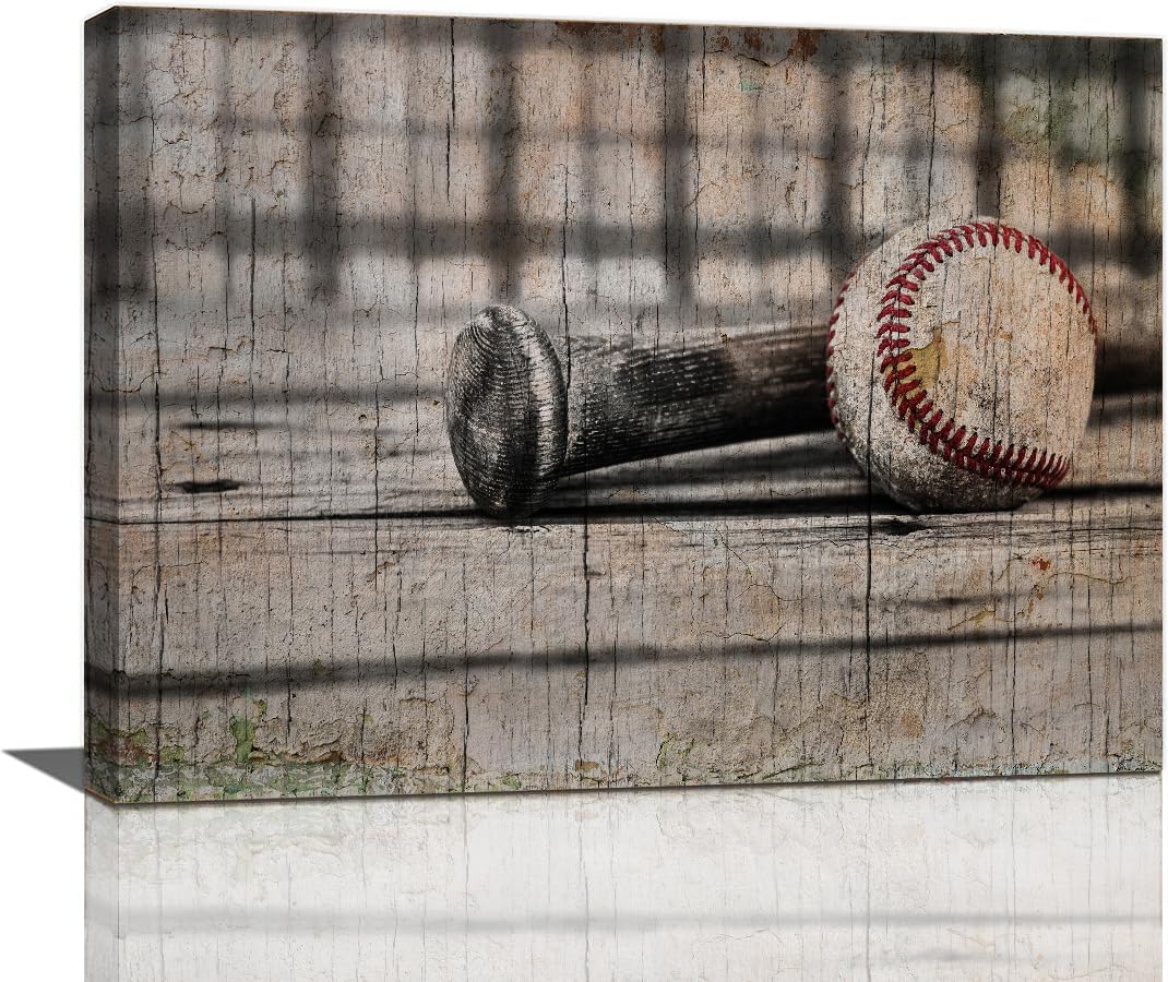 Arte de pared para habitación de niños, póster deportivo de béisbol, arte abstracto, pintura al óleo, cuadro rústico, decoración de pared de baño,
