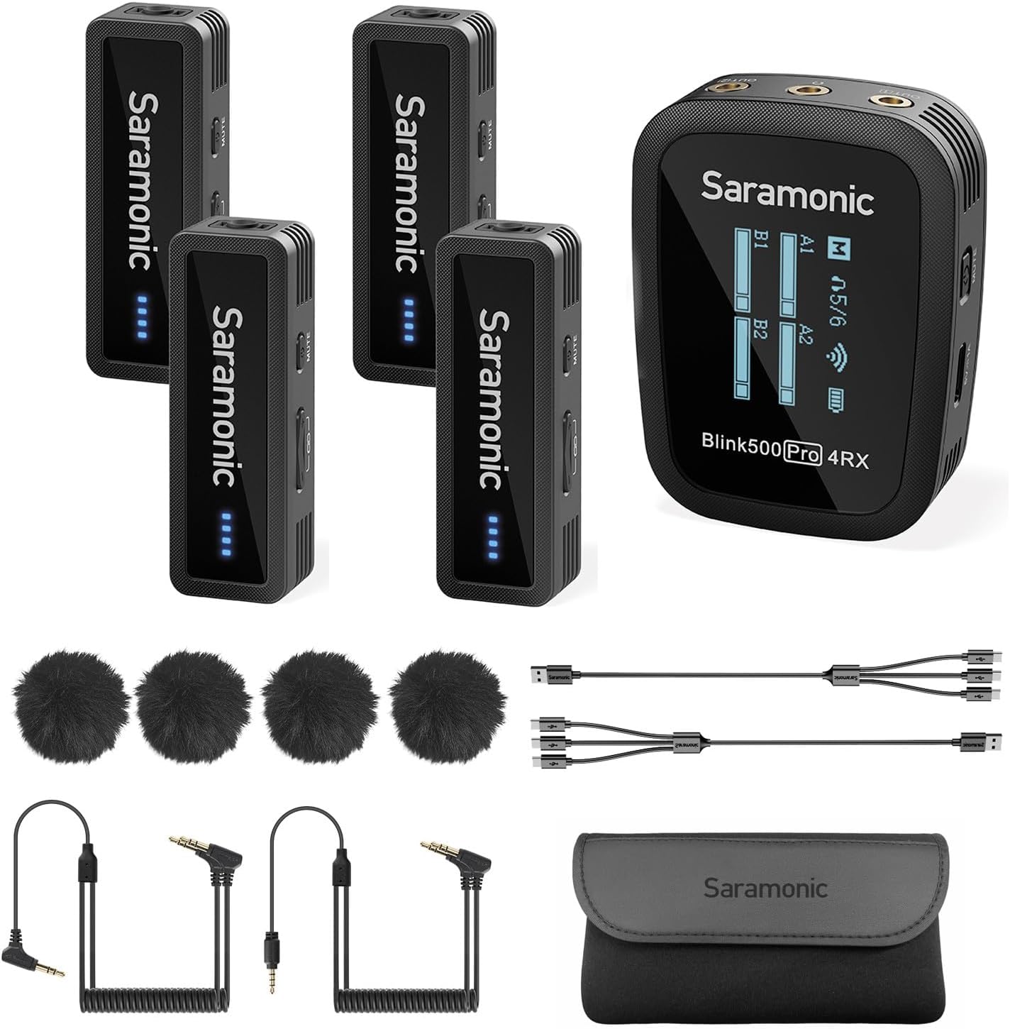Saramonic Blink500 PRO B8 – Sistema de micrófono inalámbrico de 4 canales, solapa inalámbrica de 2.4G, 4 transmisores y un receptor para cámara