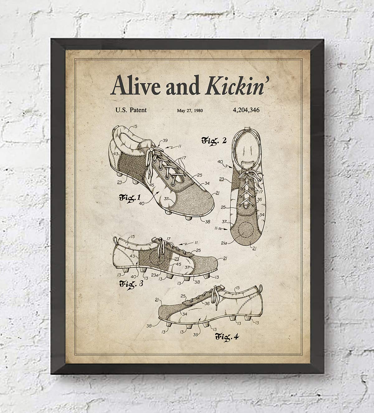 Vintage Soccer Futbol Football Wall Patent Art Prints with Slogans, Set of 4, Unframed, Soccer Ball, Cleat, Goal, Pitch Patent Wall Decor Art, All
