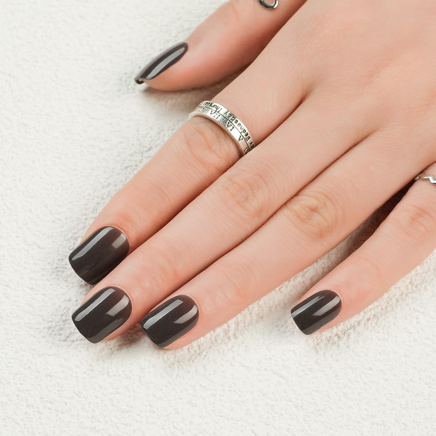 Jofay Fashion – Uñas postizas cuadradas de color marrón café a presión, uñas postizas de color sólido con pegamento, uñas postizas acrílicas cómodas