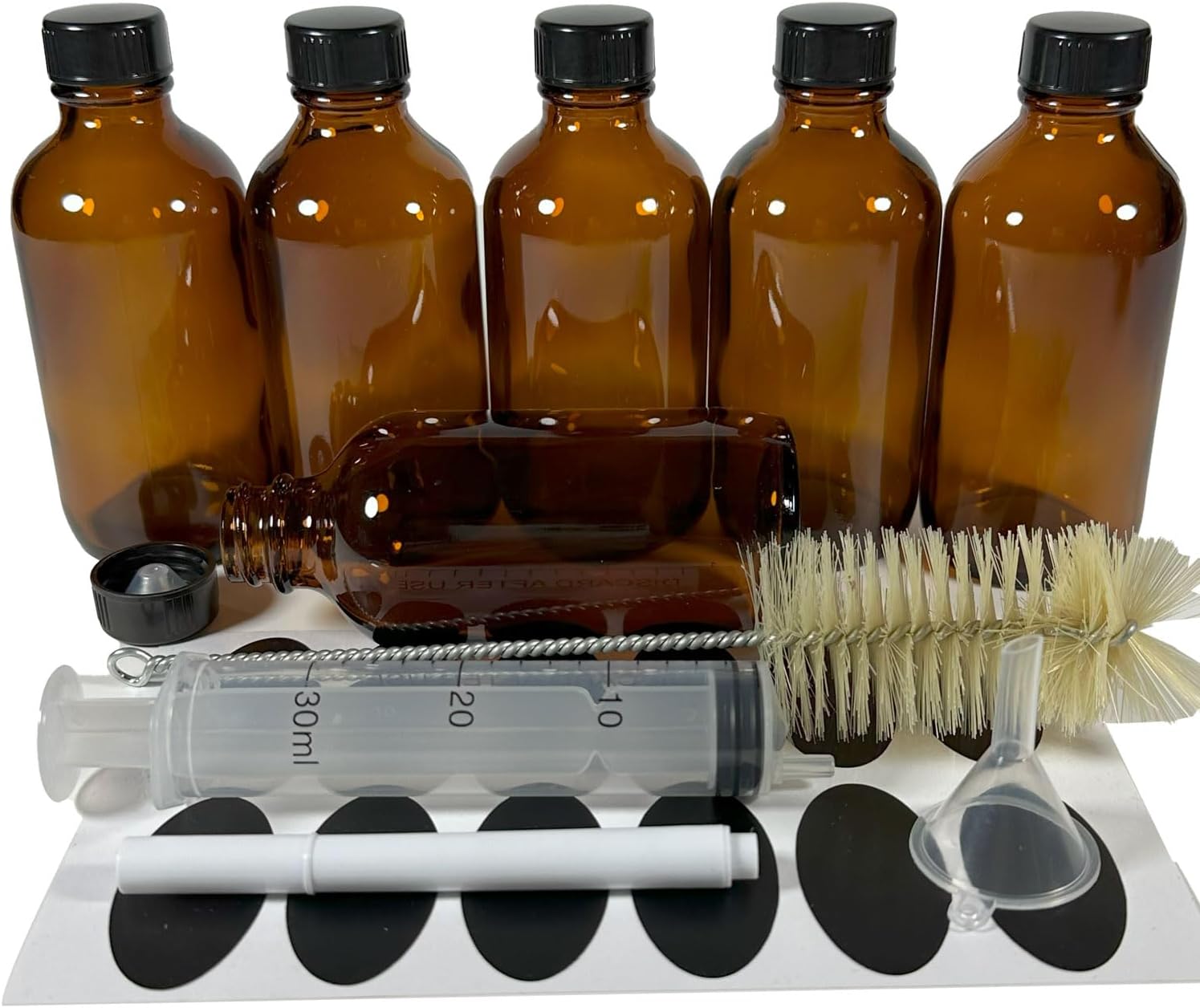 Bioll – Botellas de vidrio Boston de 4 onzas líquidas. Botella de aceite esencial con tapas de cono de polietileno negro. Para poción, jugo,