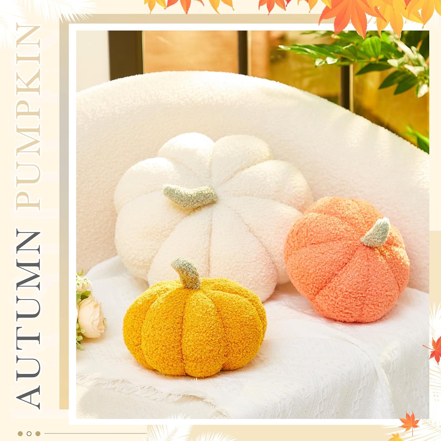 Calabaza de peluche de Halloween con forma 3D decorativa de Acción de Gracias, suave y linda, 11 pulgadas, 7 pulgadas (naranja clásico, blanco,
