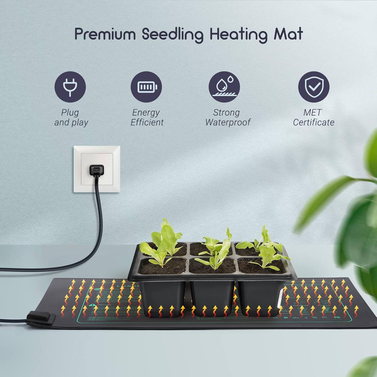 Alfombrilla térmica impermeable duradera de 10 x 20.75 pulgadas, almohadilla térmica hidropónica cálida para germinación de plantas de interior,