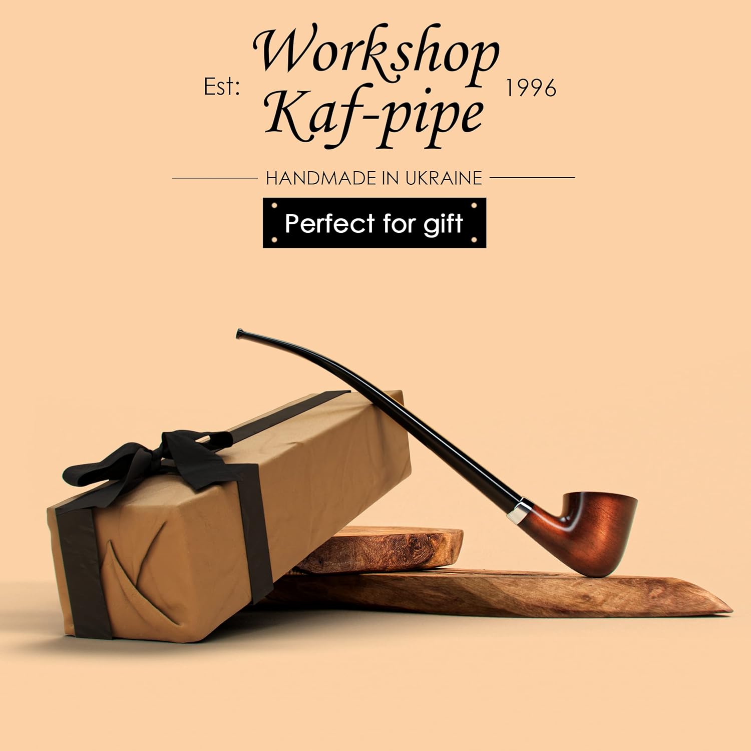 Pipa de tabaco modelo KAF218 Churchwarden Style madera hecha a mano con forma de Dublín de madera de pera con tallo acrílico, caja de regalo con