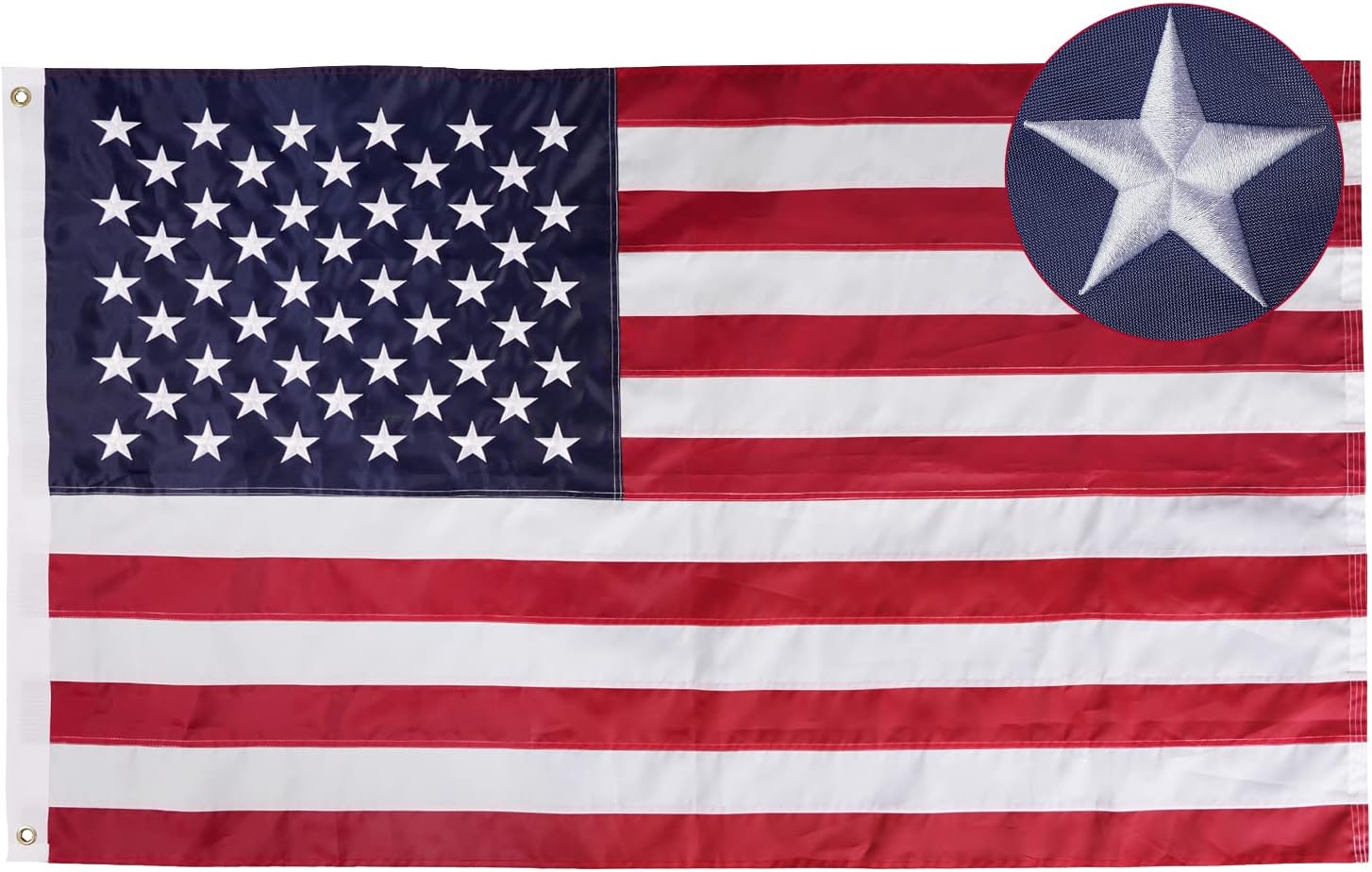 Bradford Bandera estadounidense de 4 x 6 pies para exteriores, fabricada en Estados Unidos, banderas bordadas de Estados Unidos de doble cara