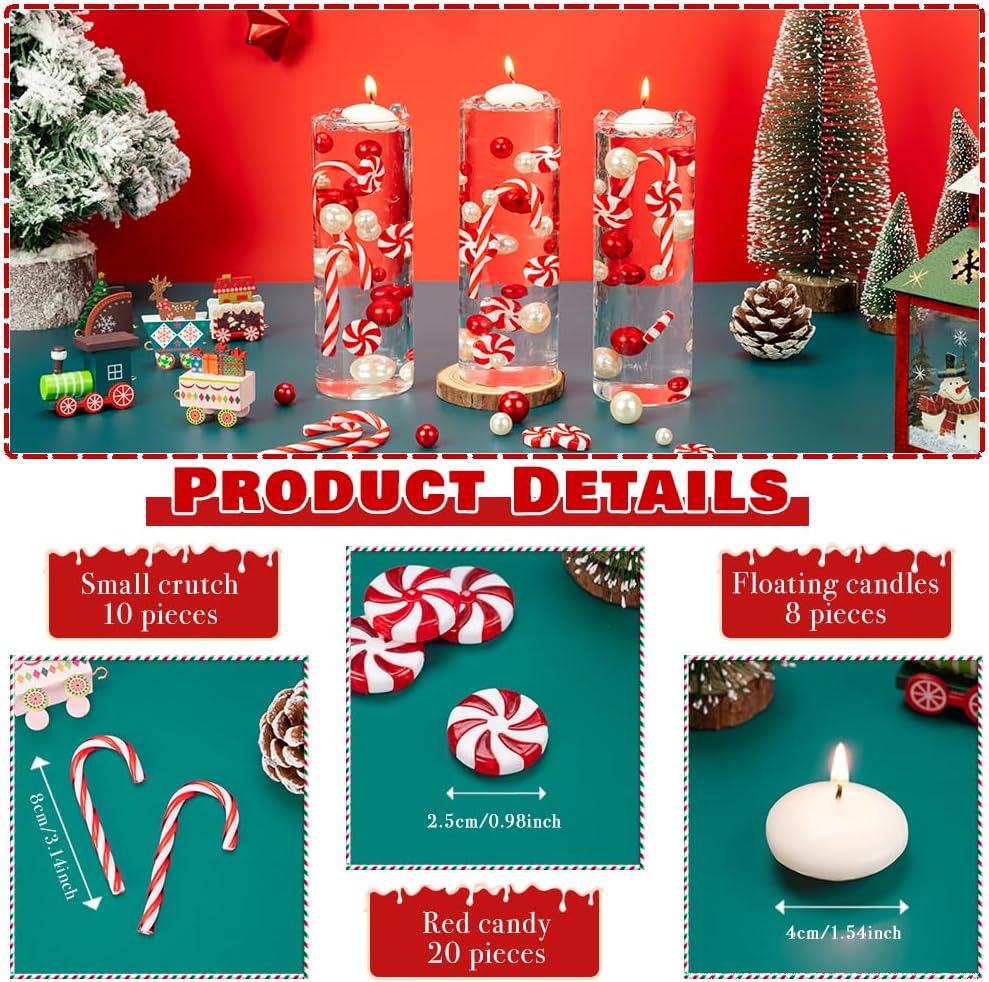 4114 perlas de relleno de jarrón de Navidad para rellenos de jarrones, velas flotantes con 8 velas flotantes, cuentas de geles de agua para Navidad,