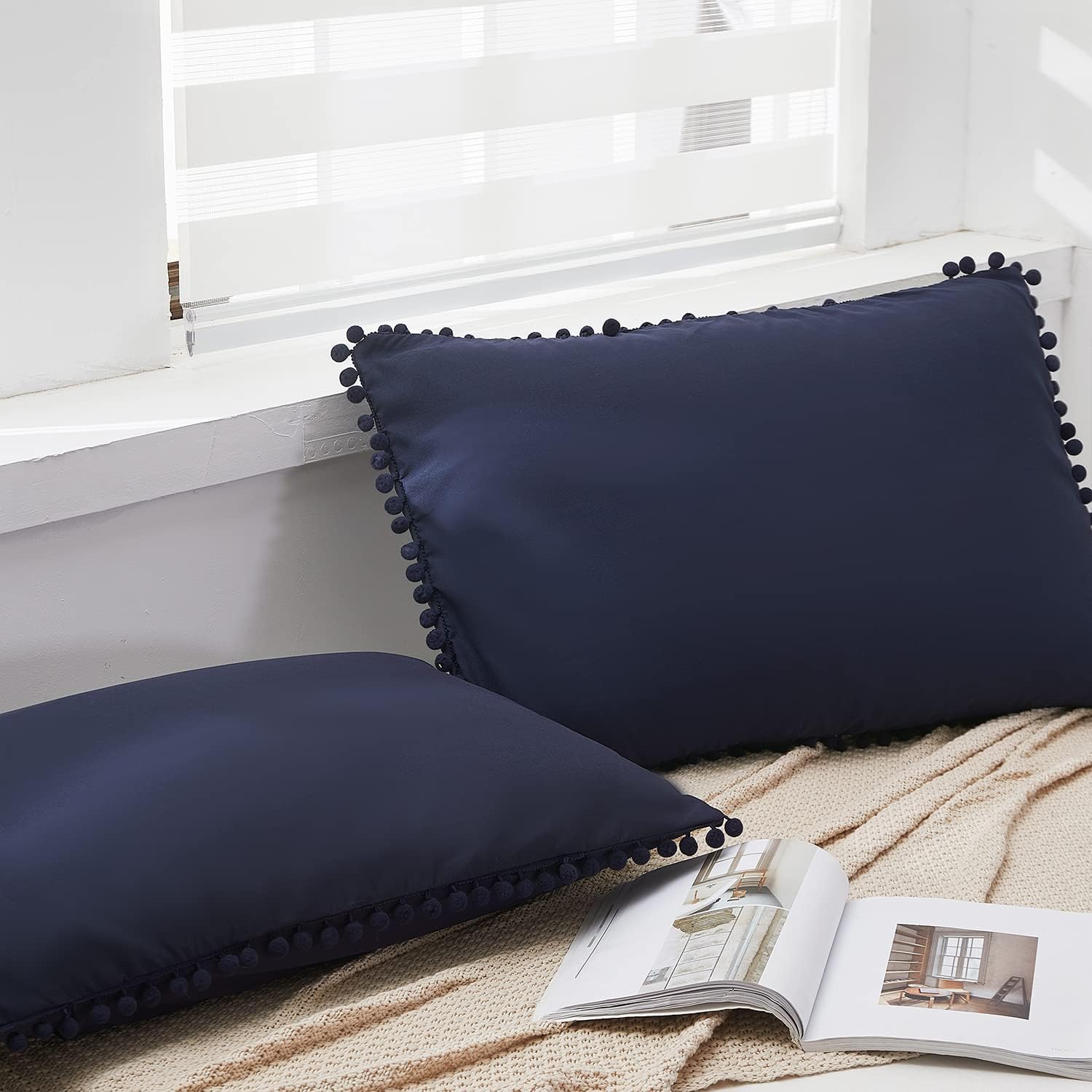 Juego de 2 fundas de almohada suaves de microfibra con borlas, bonitas fundas de almohada transpirables con diseño de sobre, 20 x 30 pulgadas