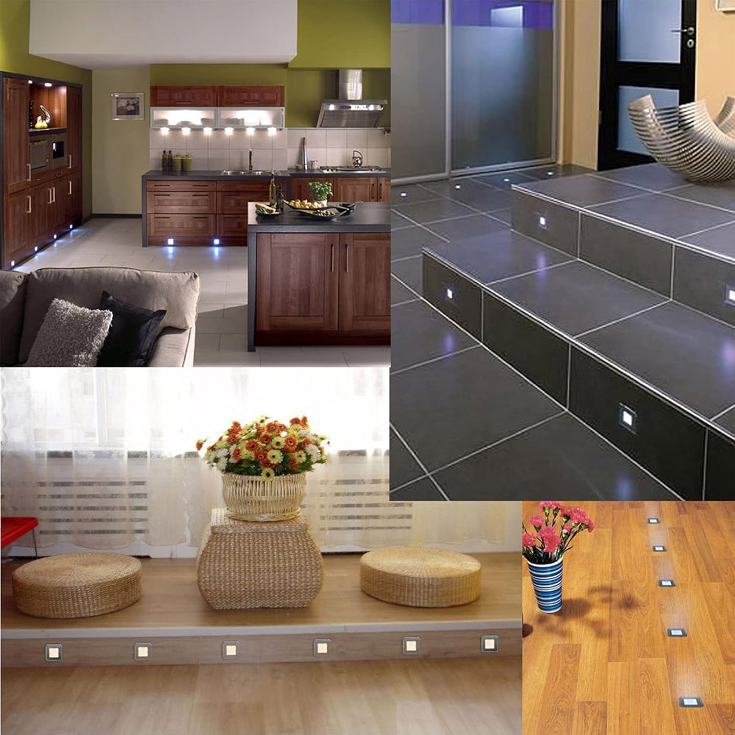 Kit de luces LED empotradas para terrazas, paquete de 12 luces LED RGB multicolor cuadradas para exterioresinteriores con control remoto IP67