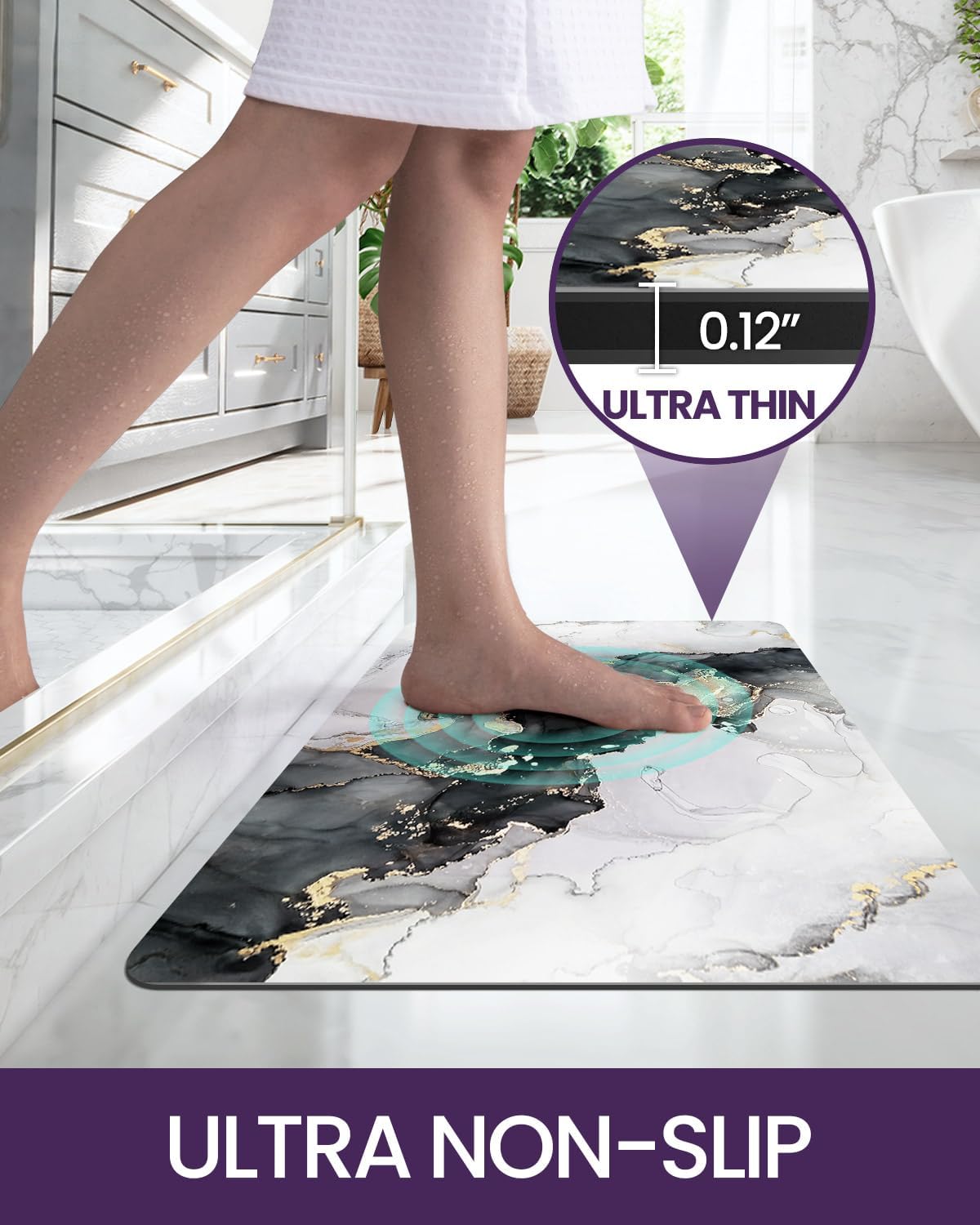 DEXI Alfombra de baño súper absorbente, ultrafina, de perfil bajo, antideslizante, de secado rápido, lavable para fregadero, ducha, inodoro, 17 x 32