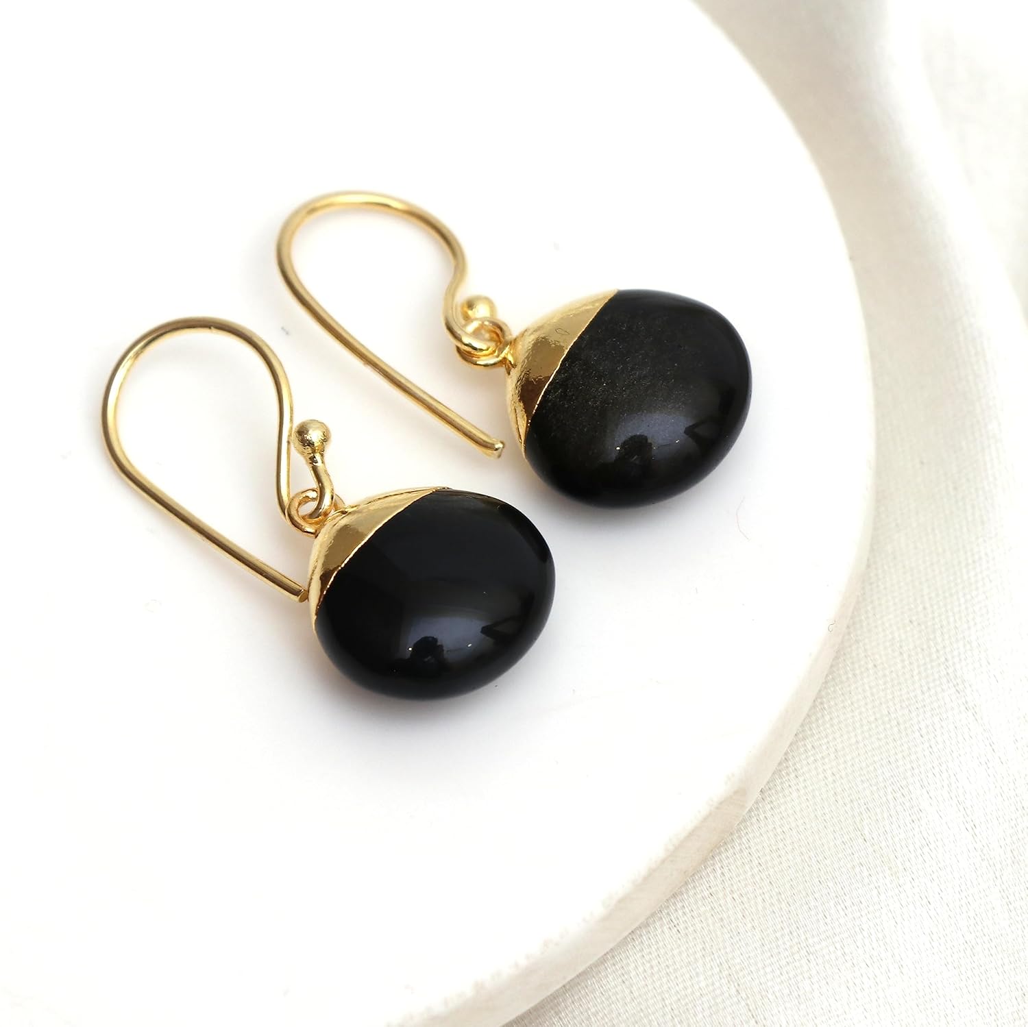 Gempires Natural Golden Obsidian Pear Earring For Women Birthstone Jewelry Hypoallergenic Earrings For Women (Golden Obsidian)
