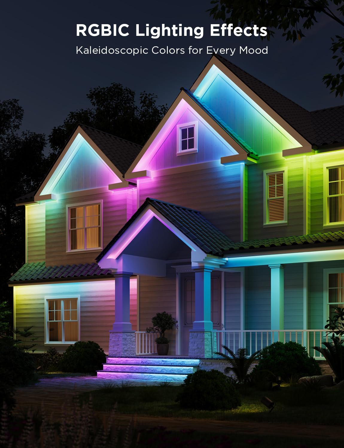 Govee RGBIC Pro – Tira de luces para exteriores con blanco cálido y frío, 32.8 pies, WiFi para exteriores, luces LED impermeables para exteriores,