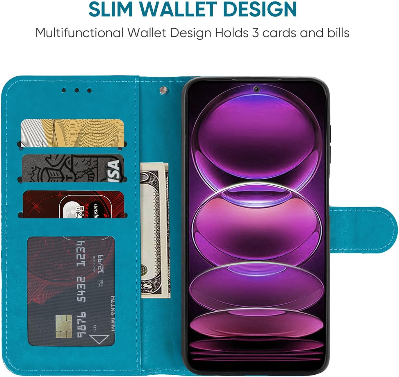 Funda para Redmi Note 12, Poco X5 5G 22111317PG Funda tipo cartera con protector de pantalla de vidrio templado, funda de piel con mandala para
