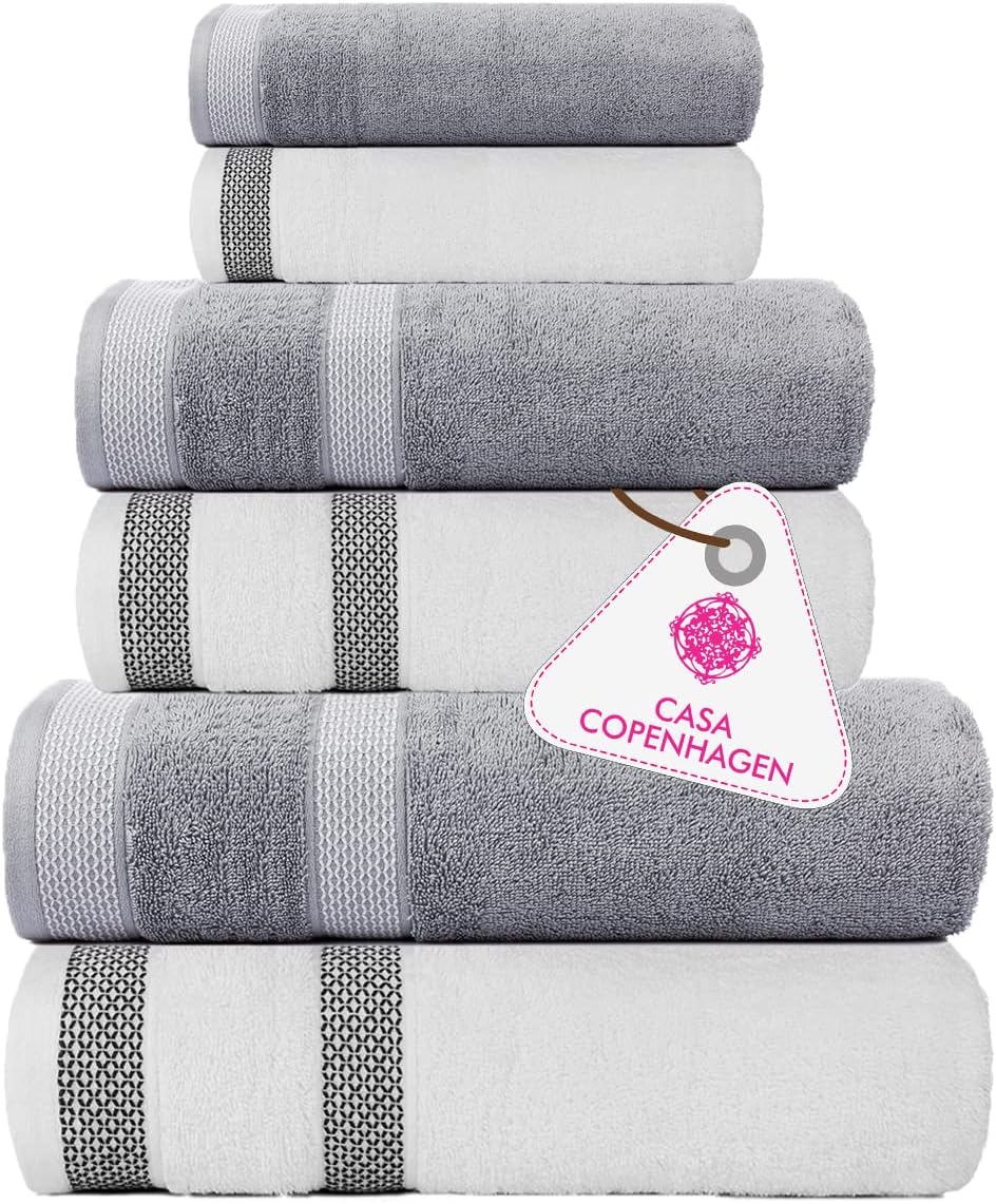 CASA COPENHAGEN Solitaire – Juego de 6 toallas de baño diseñadas en Dinamarca, 21.16 ozm, 2 toallas de mano, 2 toallas de mano y 2 toallas pequeñas,
