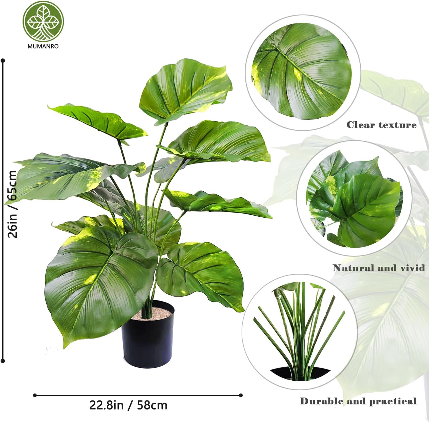 Árbol de Aureum Epipremnum artificial de 23 pulgadas de alto, árbol de imitación Reak Touch para decoración de interiores en el hogar, oficina,