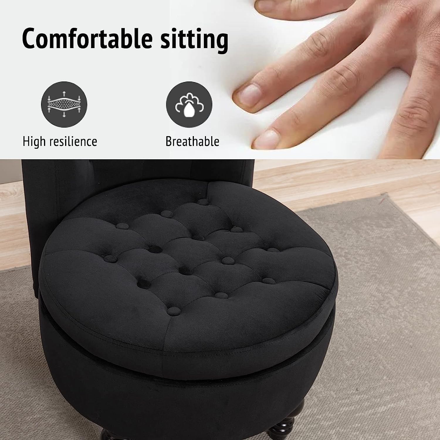 Icoget Silla gótica Queen of Thrones, silla de terciopelo negro con respaldo alto con botones acolchonados, silla decorativa sin brazos con espacio