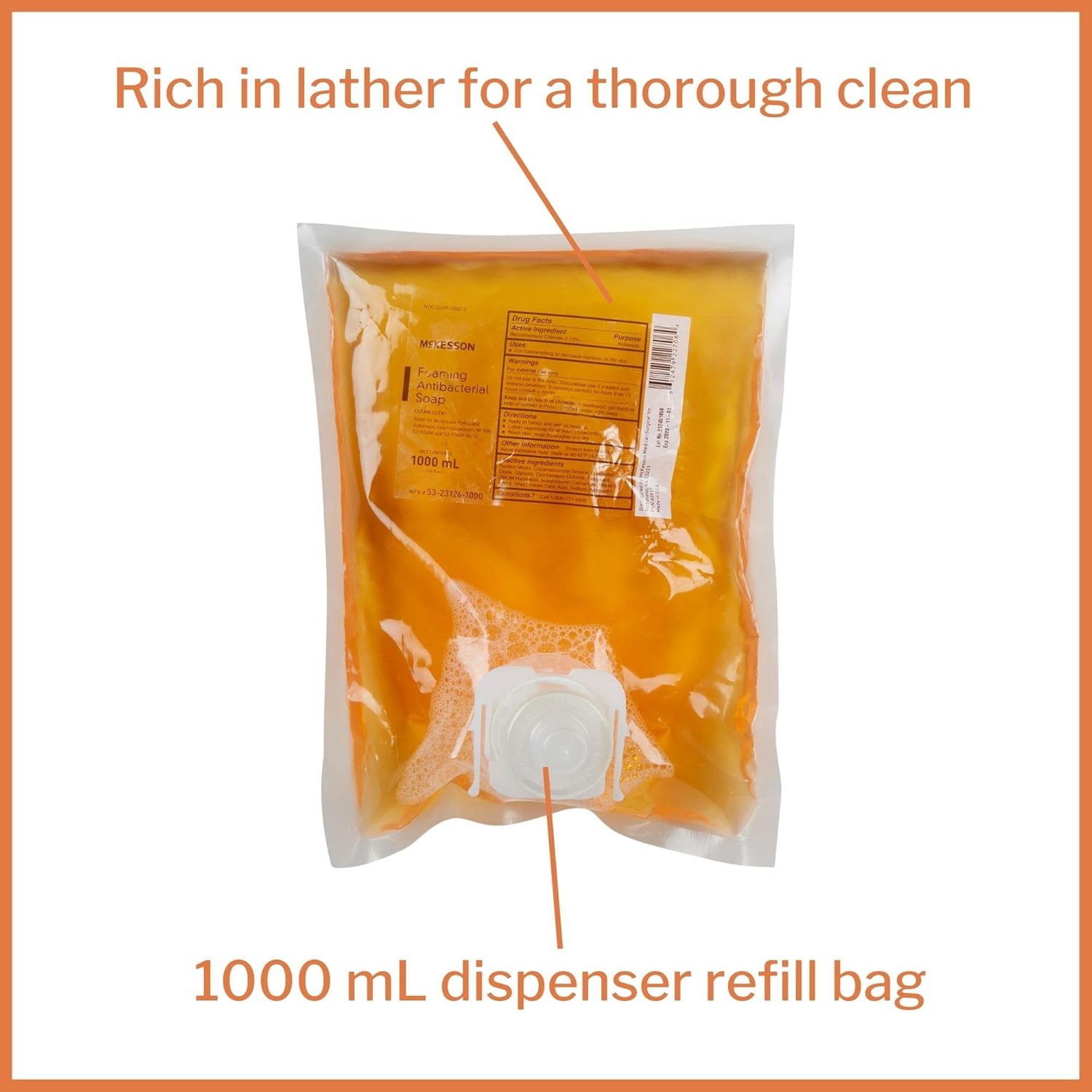 McKesson Jabón de manos espumoso – Recambio dispensador de 33.8 fl oz – Aroma limpio, 4 unidades