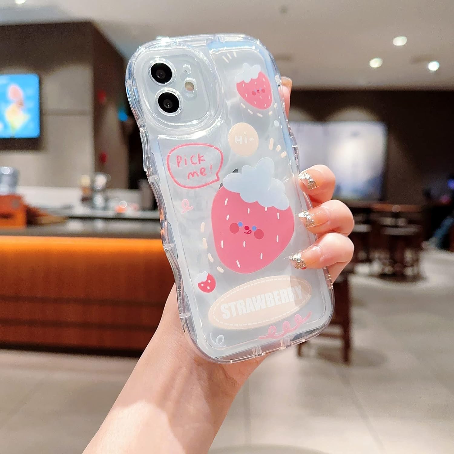 YKCZL Compatible con iPhone 11, funda protectora de TPU suave con bonito patrón de fresa rosa, funda protectora de bolsa de aire para iPhone 11 para