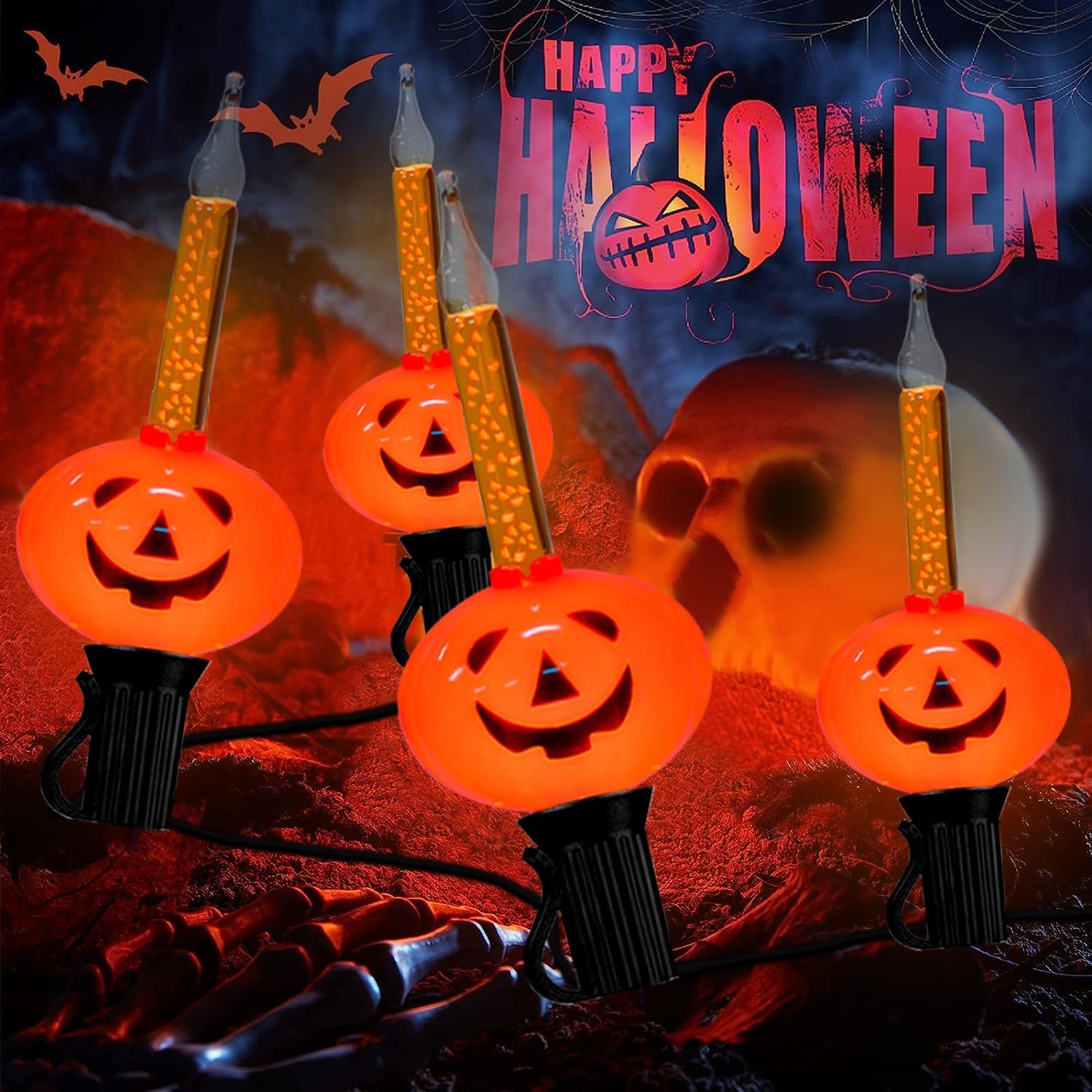 PASUTO Cadena de luces de burbujas de calabaza de Halloween, 7 pies, linterna de Halloween vintage con 7 luces de burbujas líquidas naranjas, luces